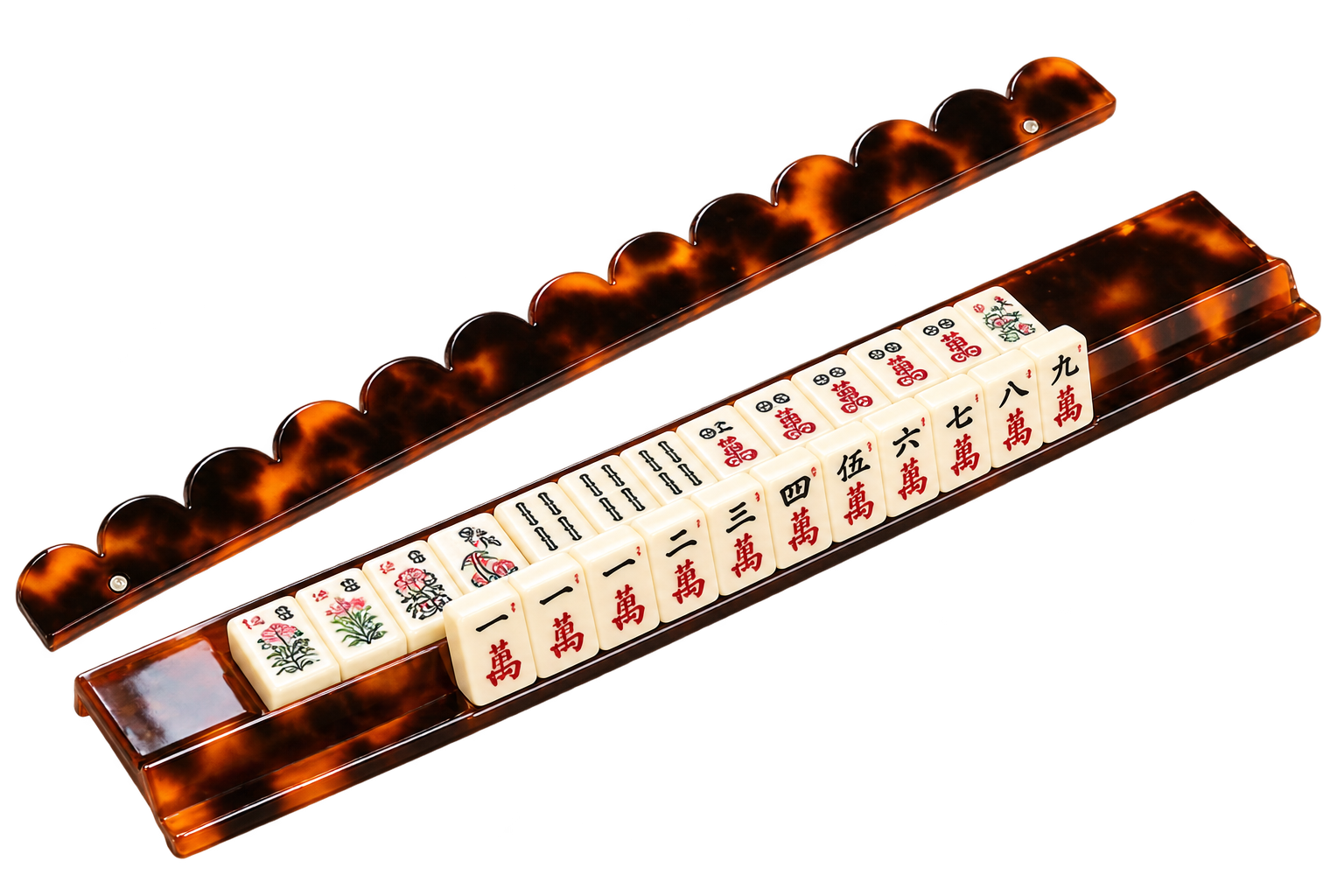 Scalloped Tortoiseshell Mahjong Rack Set