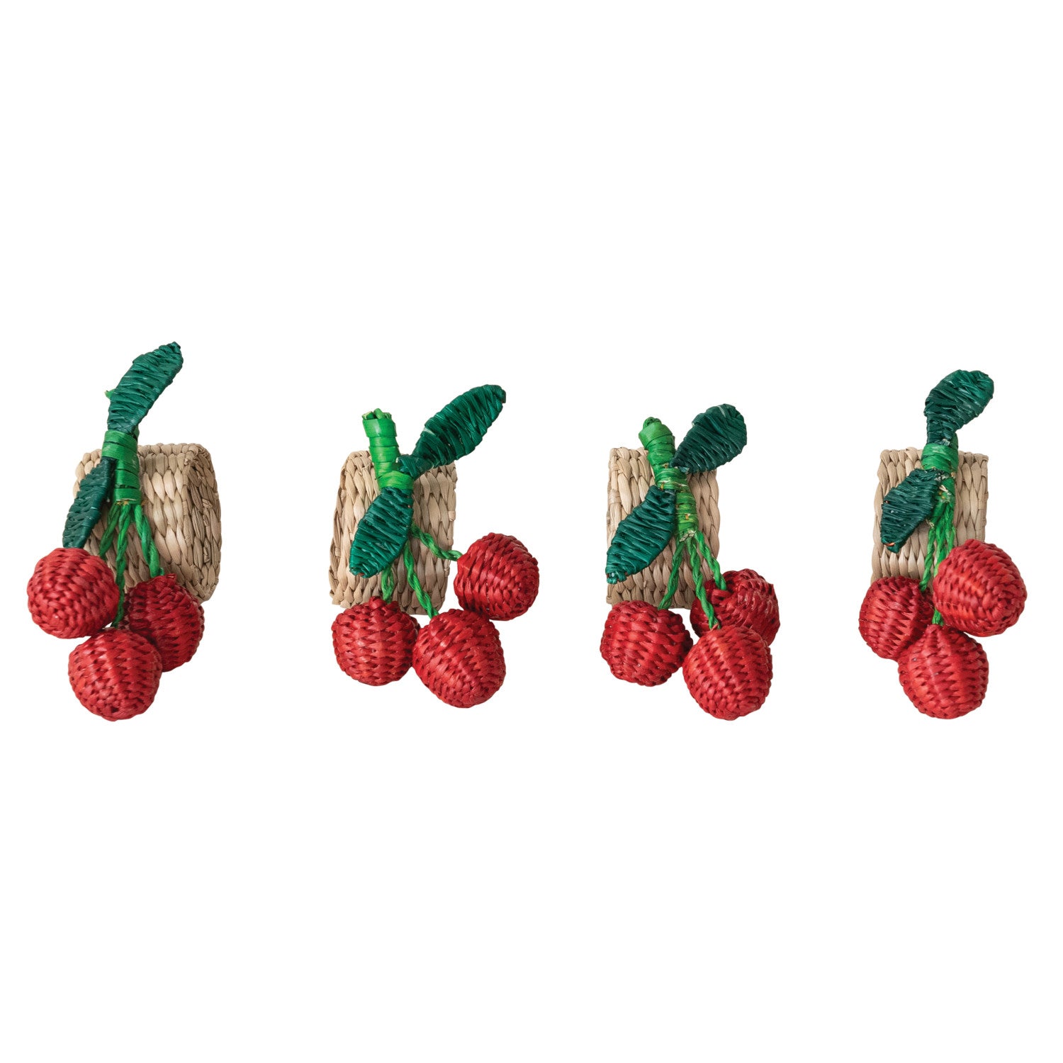 Woven Seagrass Cherry Napkin Ring Set