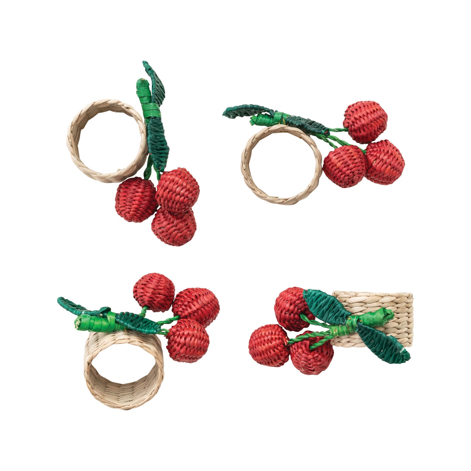 Woven Seagrass Cherry Napkin Ring Set