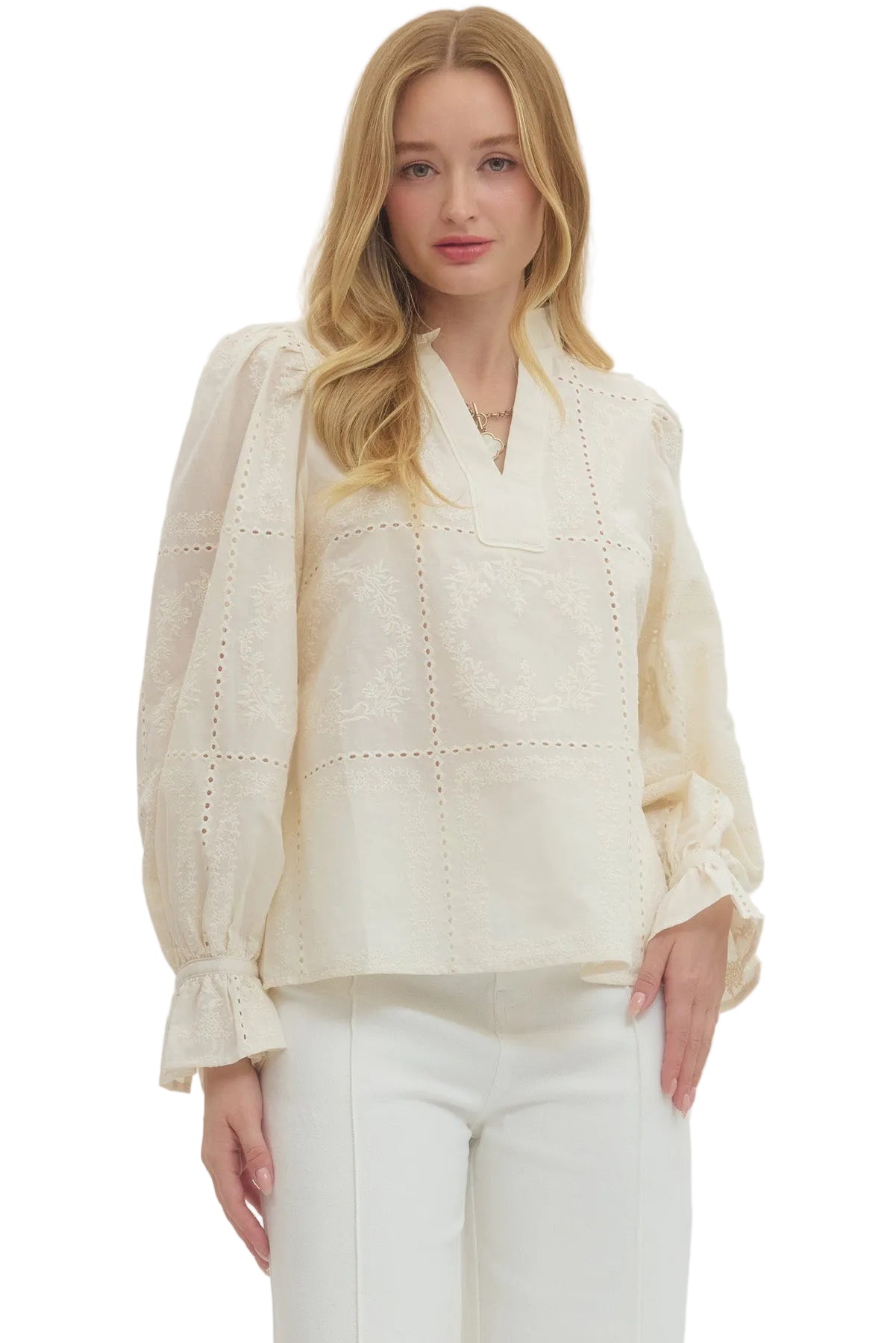 Ivory Textured Puff Sleeve Blouse