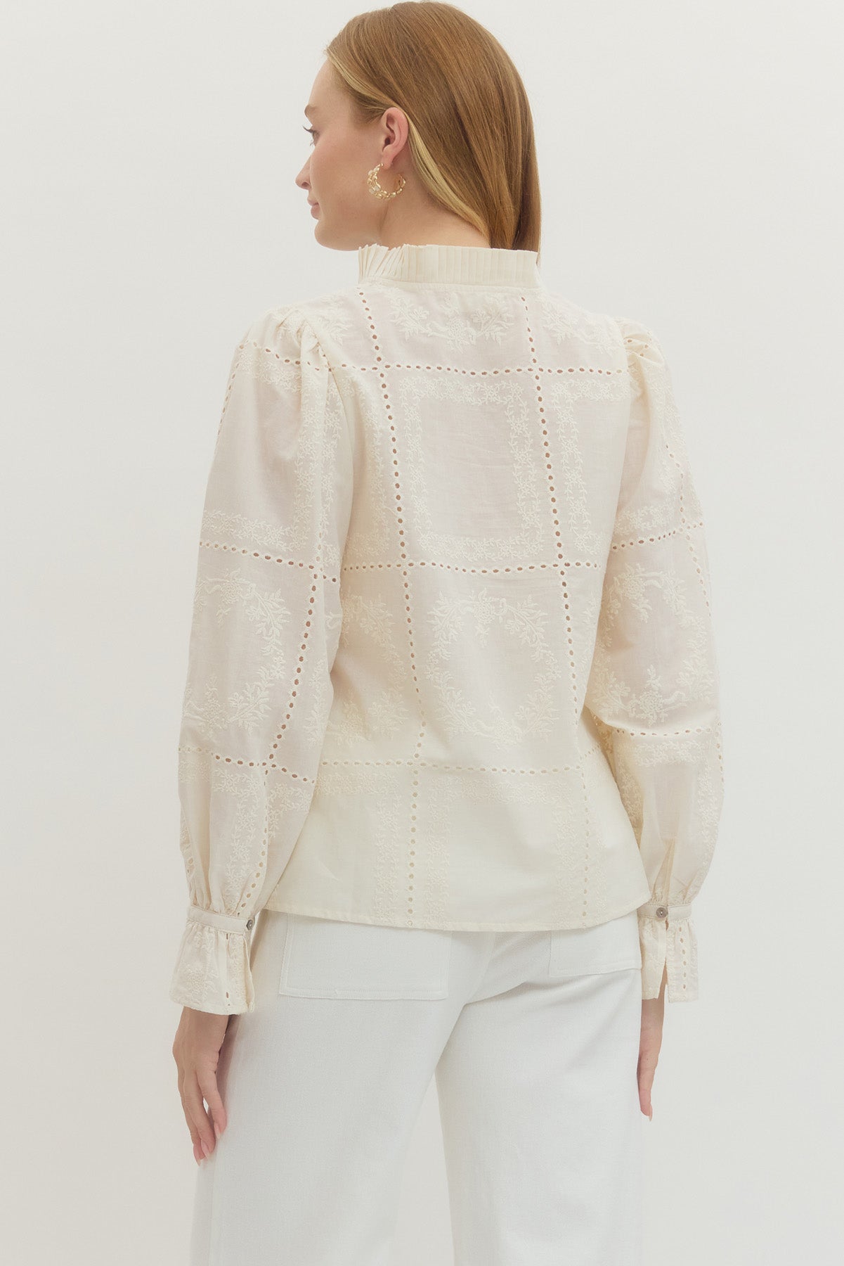 Ivory Textured Puff Sleeve Blouse