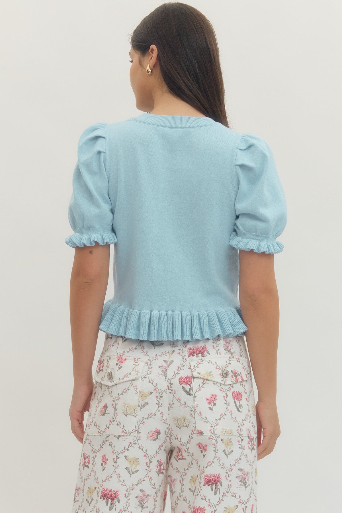 Ruffle Edge Short Sleeve Sweater