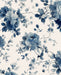 A repeating blue floral textile patterned leatherette mahjong mat  featuring watercolor-style blue flowers and leaves on a warm off-white background.