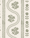 A repeating serpentine-style floral patterned leatherette mahjong mat in muted sage green on a warm off-white background, featuring vertical bands with leafy stems, scalloped oval outlines, and small floral motifs.