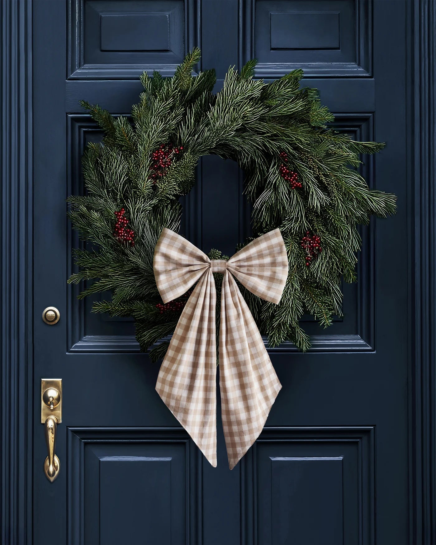 Camel Gingham Wreath Bow