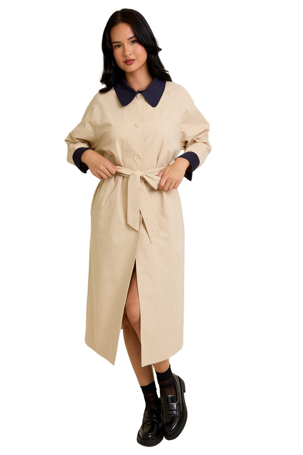 Raglan Sleeve Belted Trench Coat