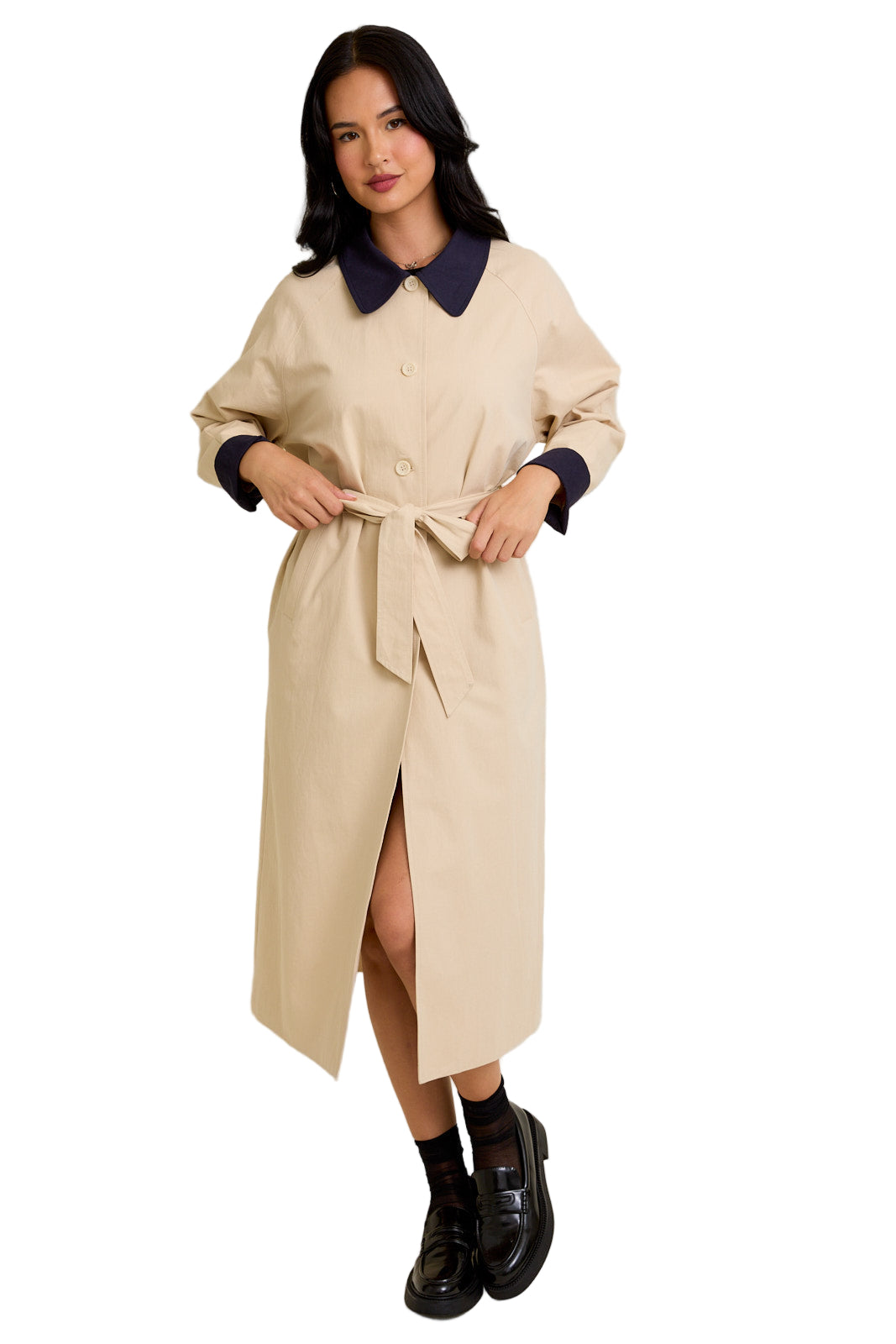 Raglan Sleeve Belted Trench Coat