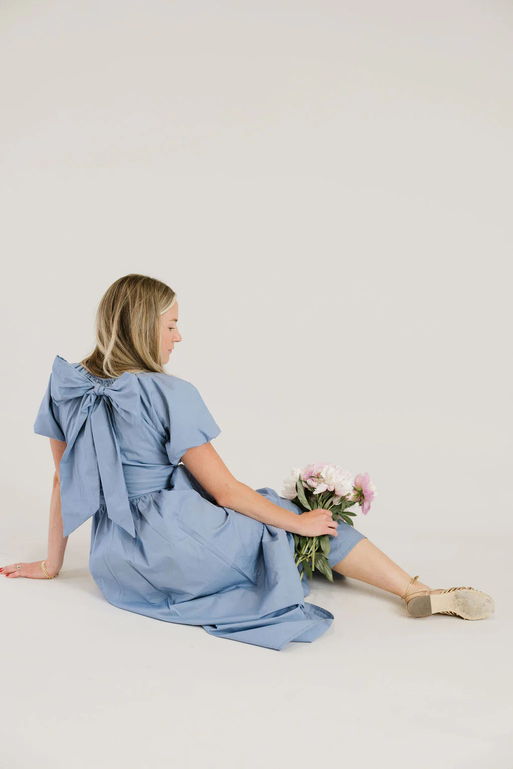 The Bow Dress in Dusty Blue