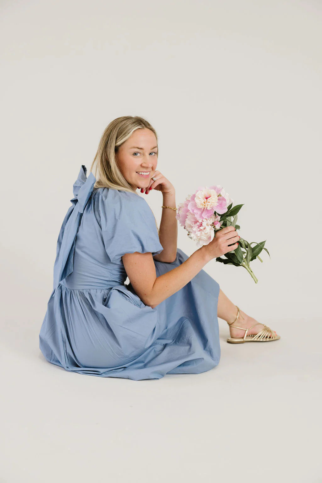 The Bow Dress in Dusty Blue