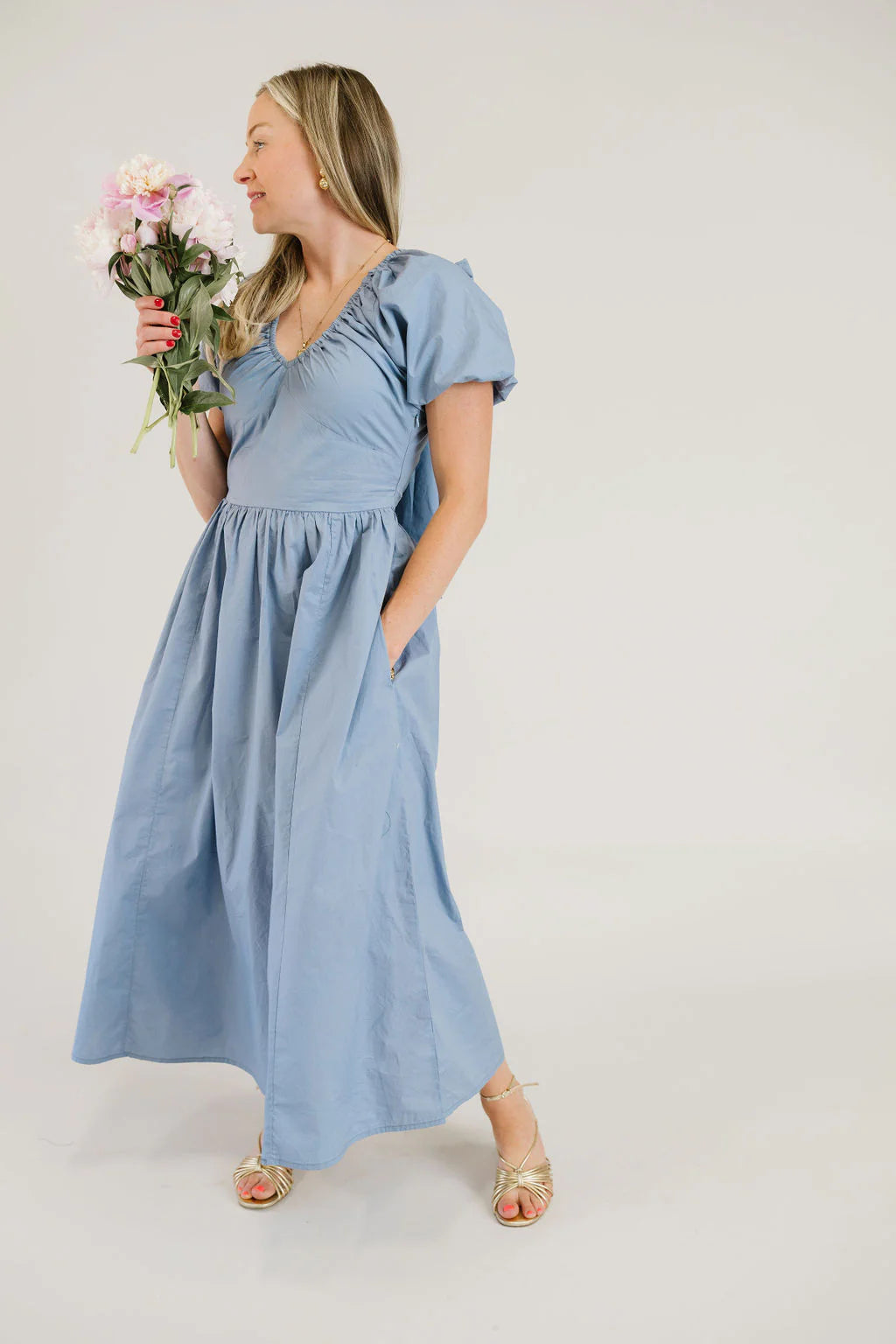 The Bow Dress in Dusty Blue