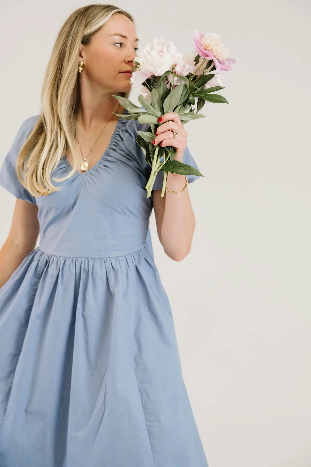 The Bow Dress in Dusty Blue