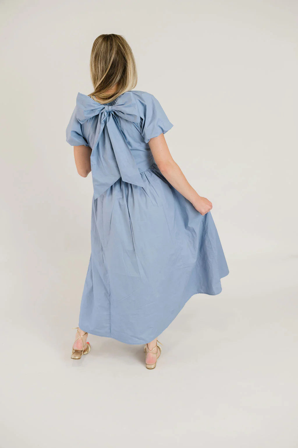 The Bow Dress in Dusty Blue