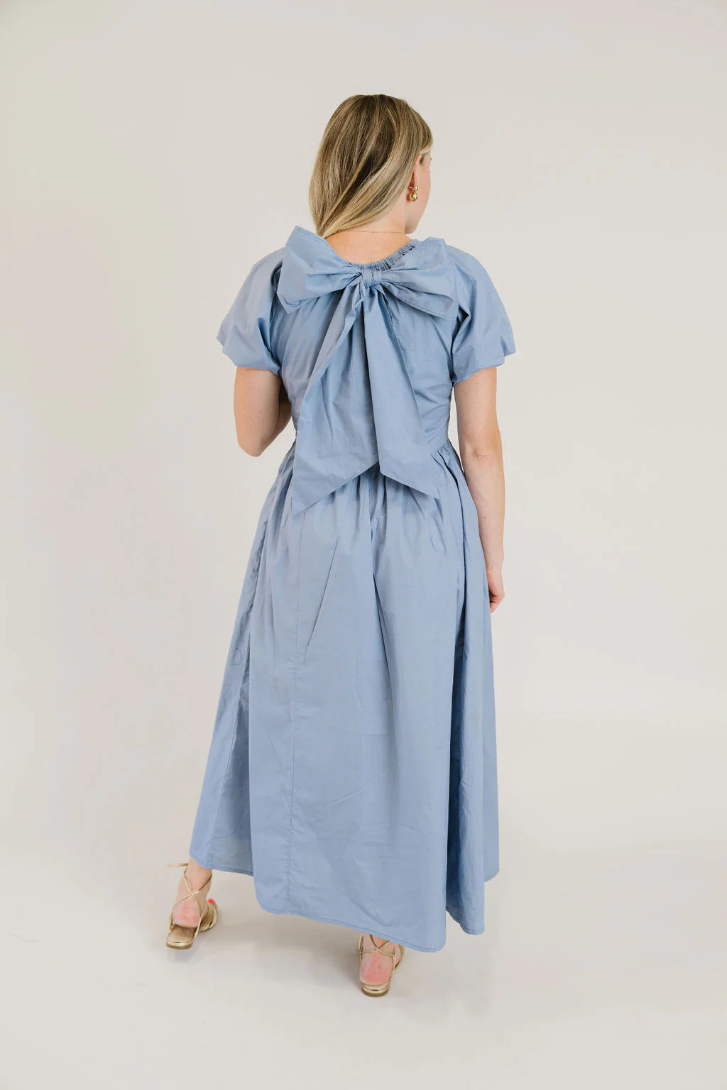 The Bow Dress in Dusty Blue