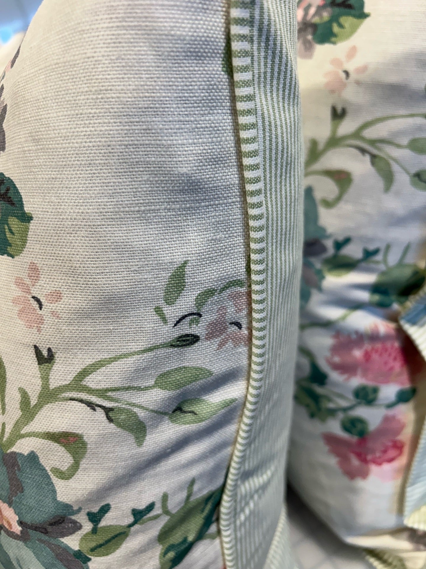 Hathaway Print Berry with Green Stripe Back Pillow - Lee Jofa