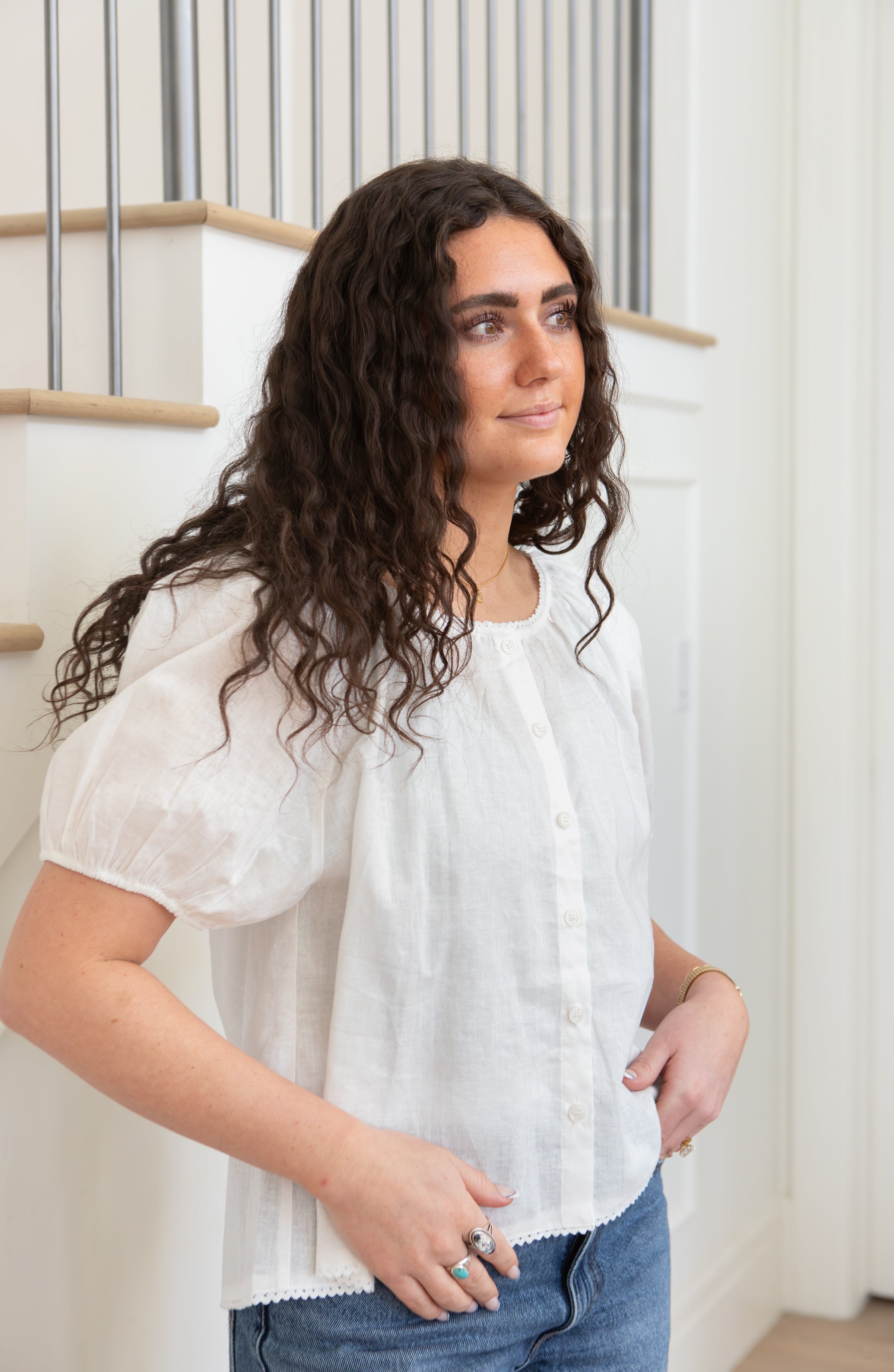 Trim Detail Puff Sleeve Blouse