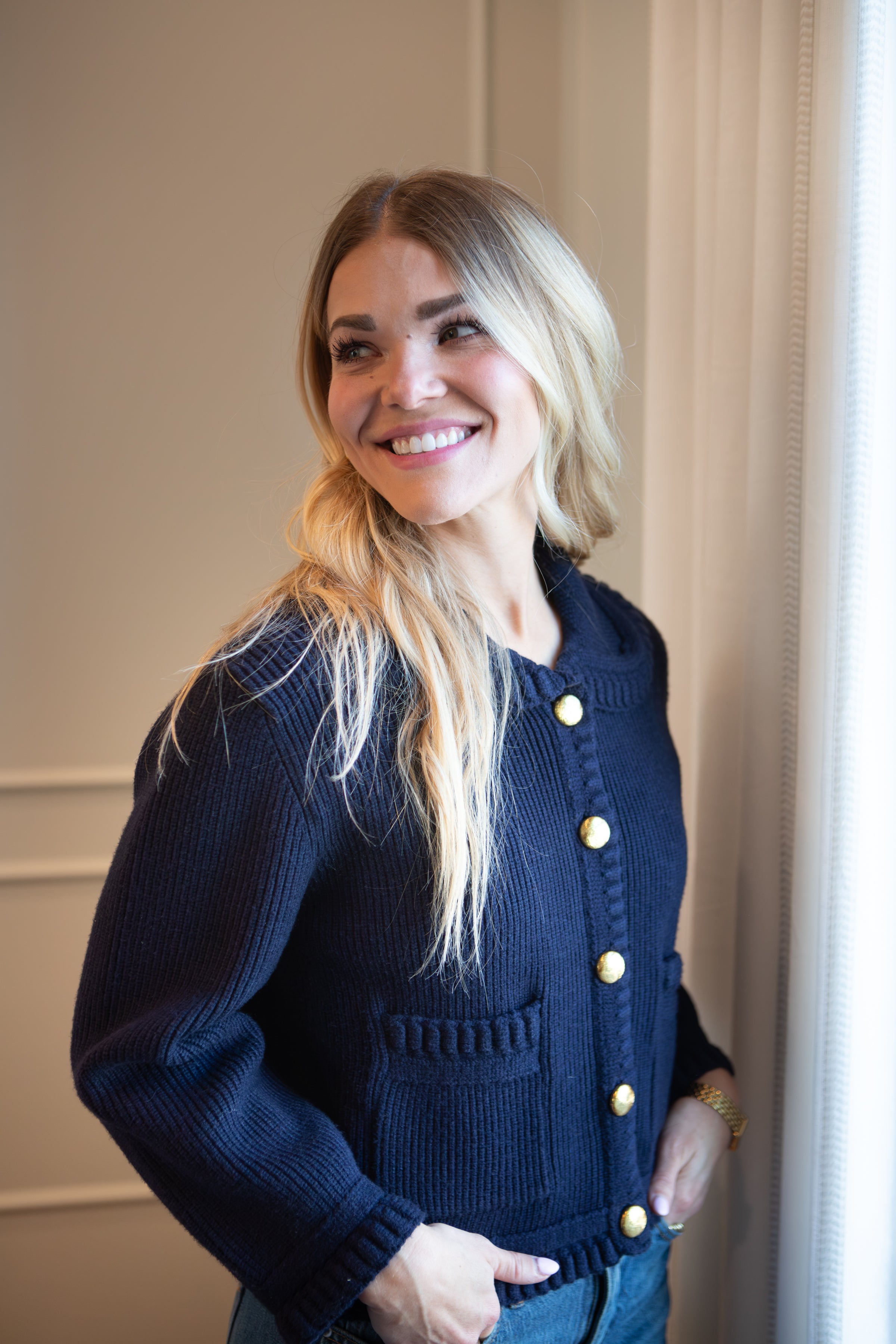 Braided Detail Navy Knitted Cardigan