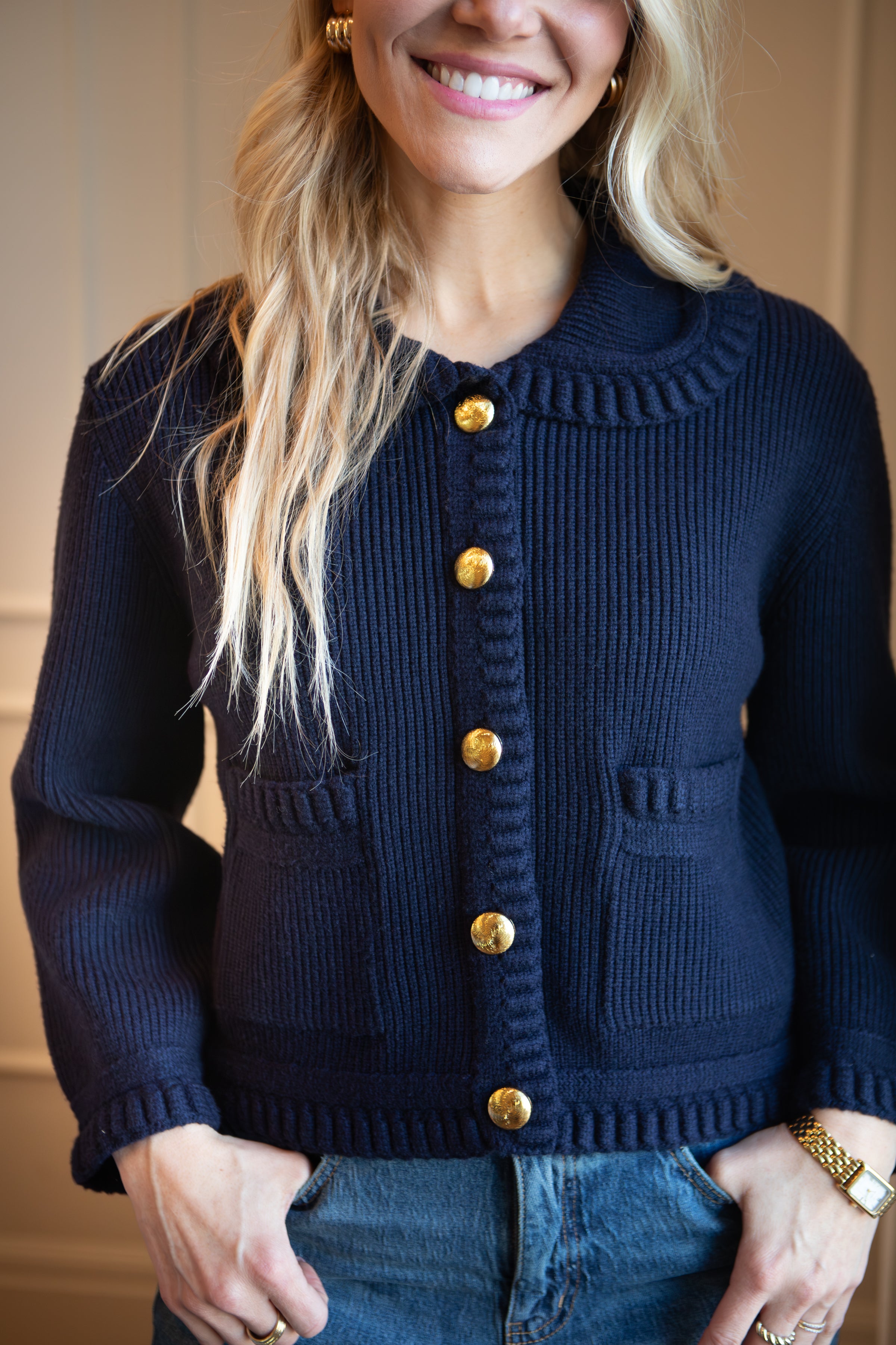 Braided Detail Navy Knitted Cardigan
