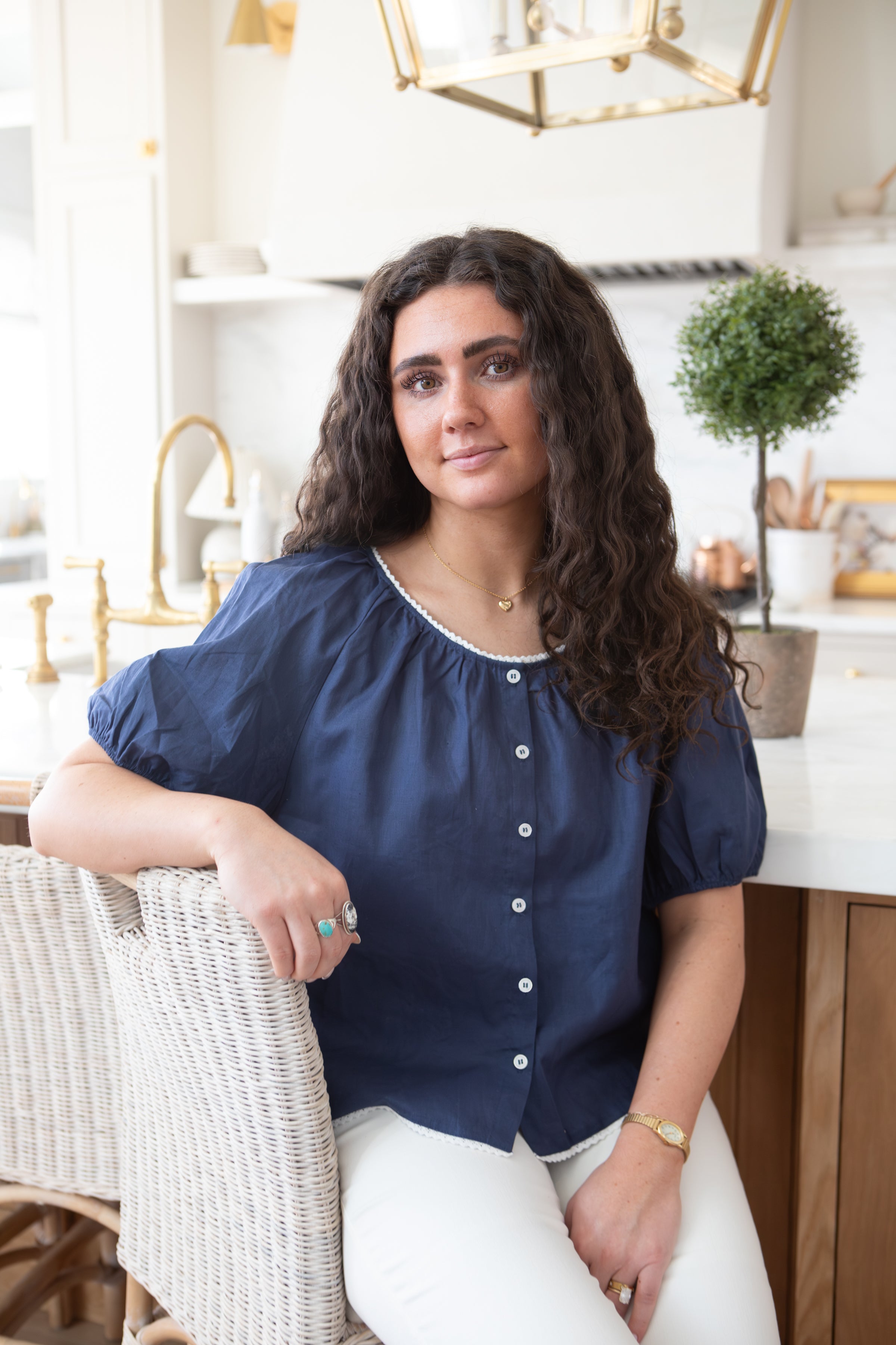 Trim Detail Puff Sleeve Blouse