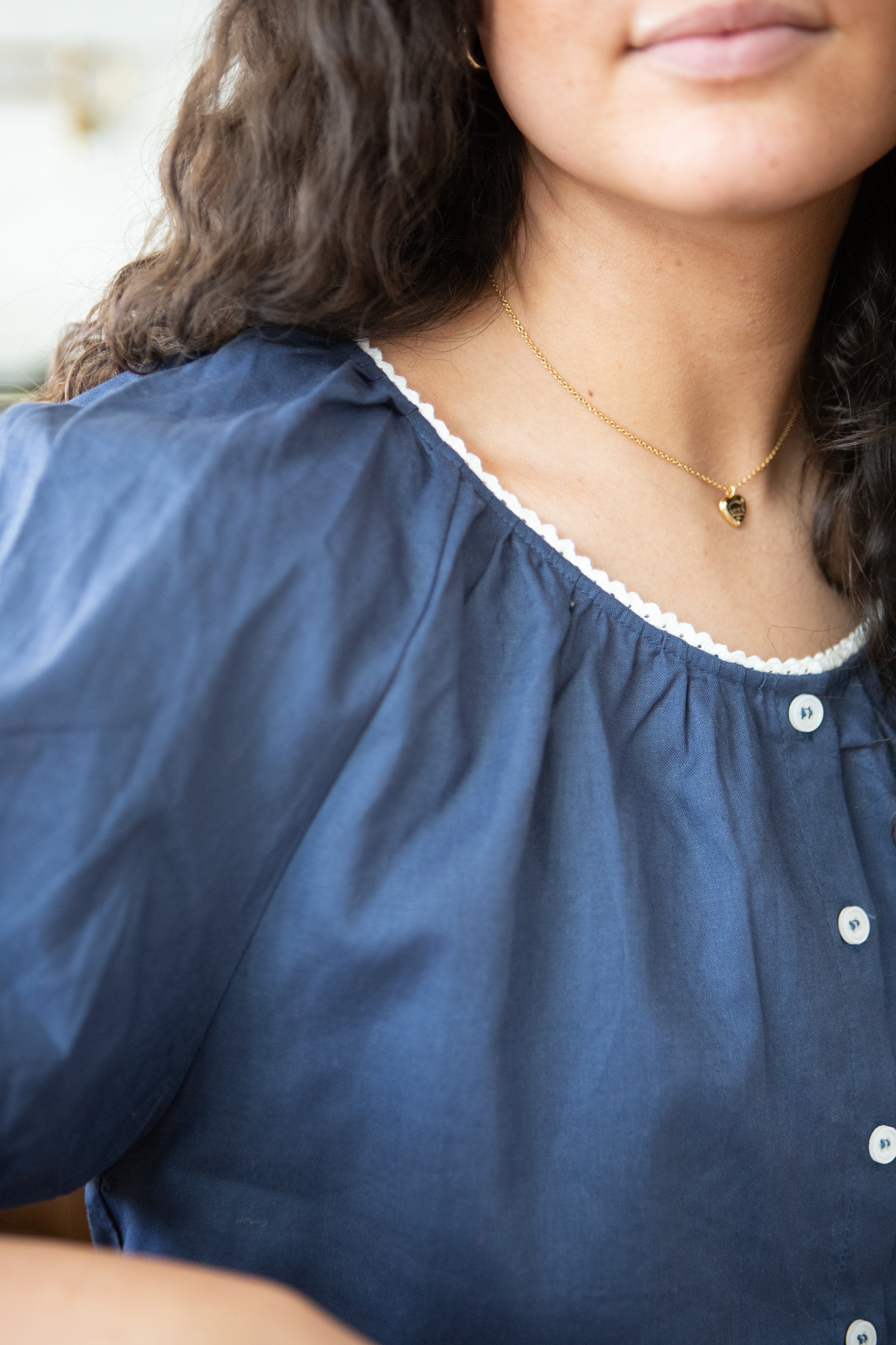 Trim Detail Puff Sleeve Blouse