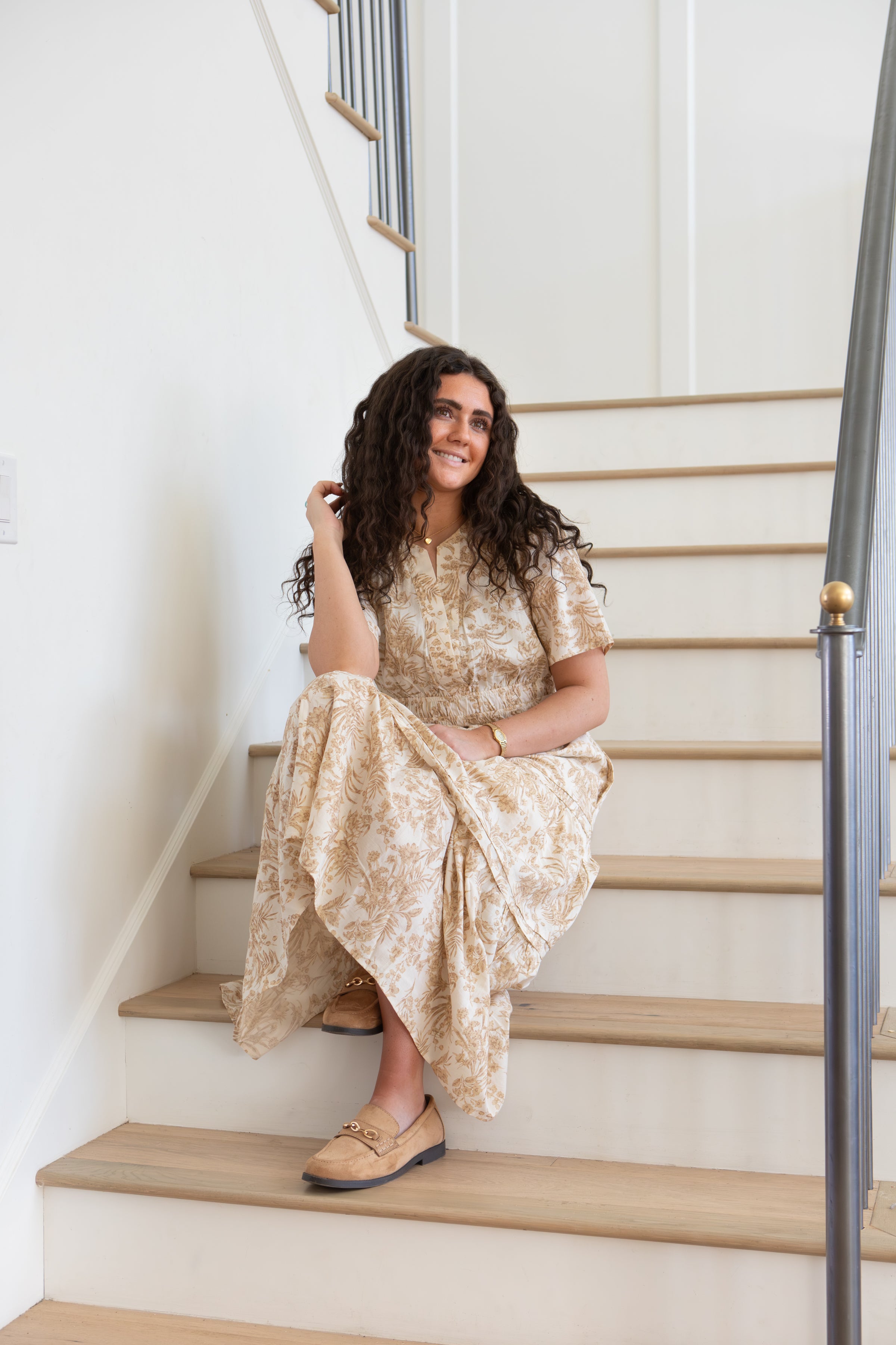 Woven Floral Print Tiered Midi Dress