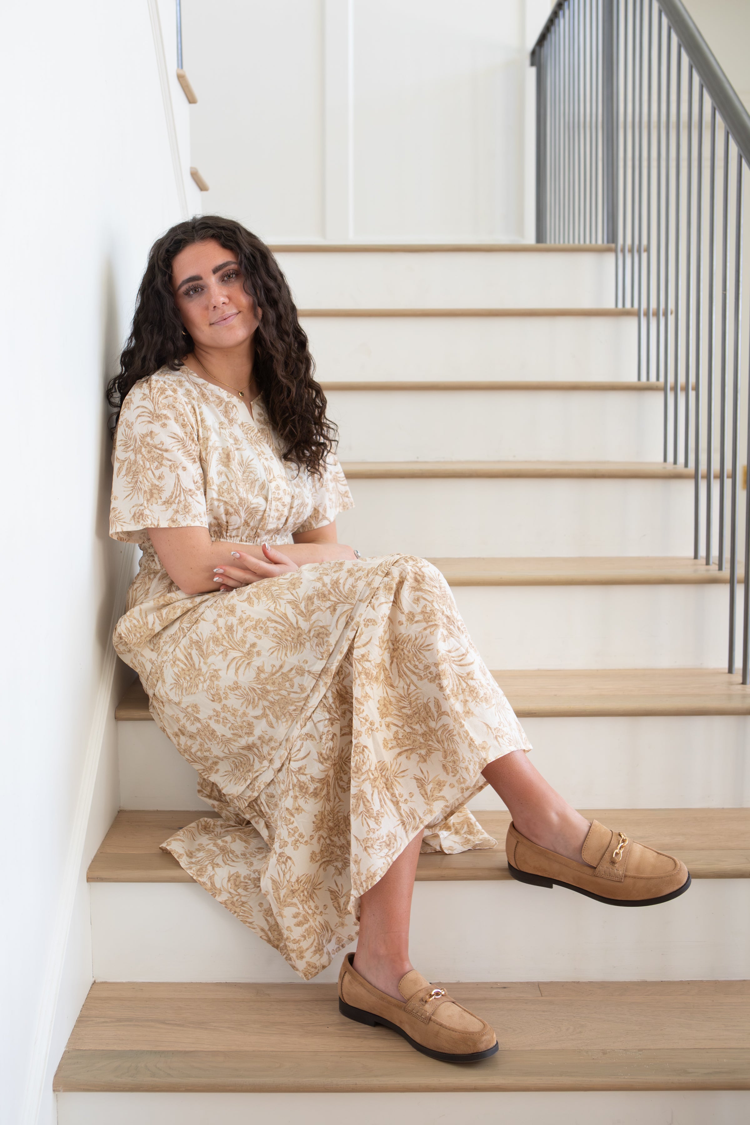 Woven Floral Print Tiered Midi Dress