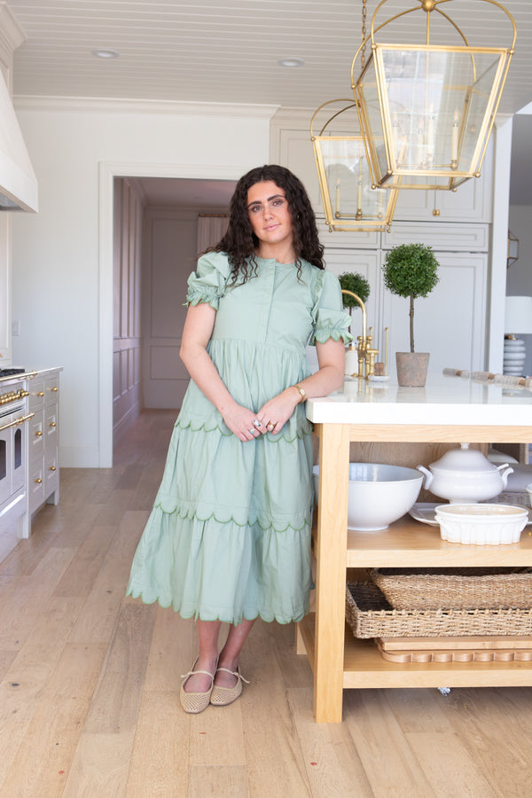 Sage Scalloped Edge Midi Dress