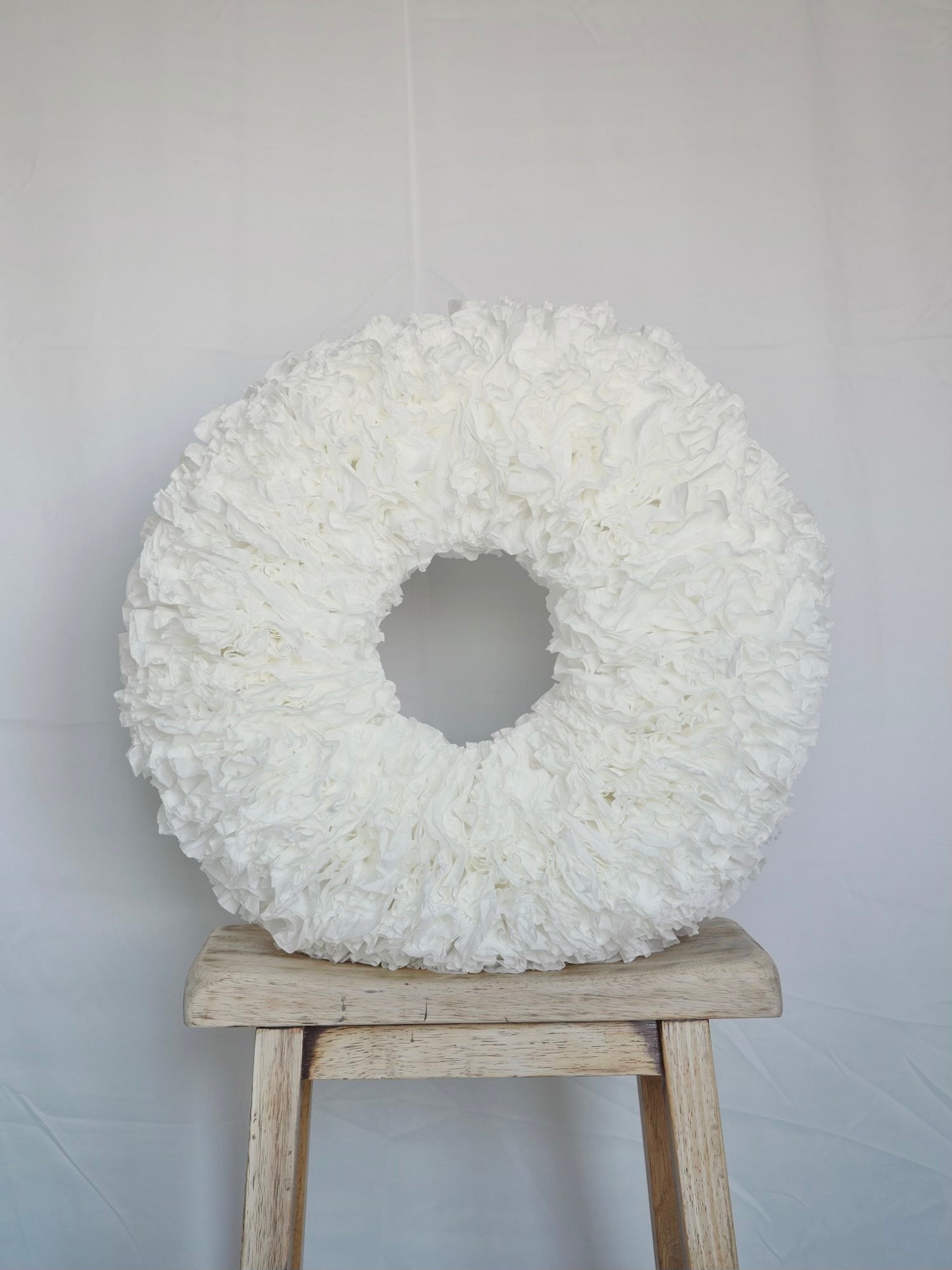 White Paper Wreath with Floral Backing