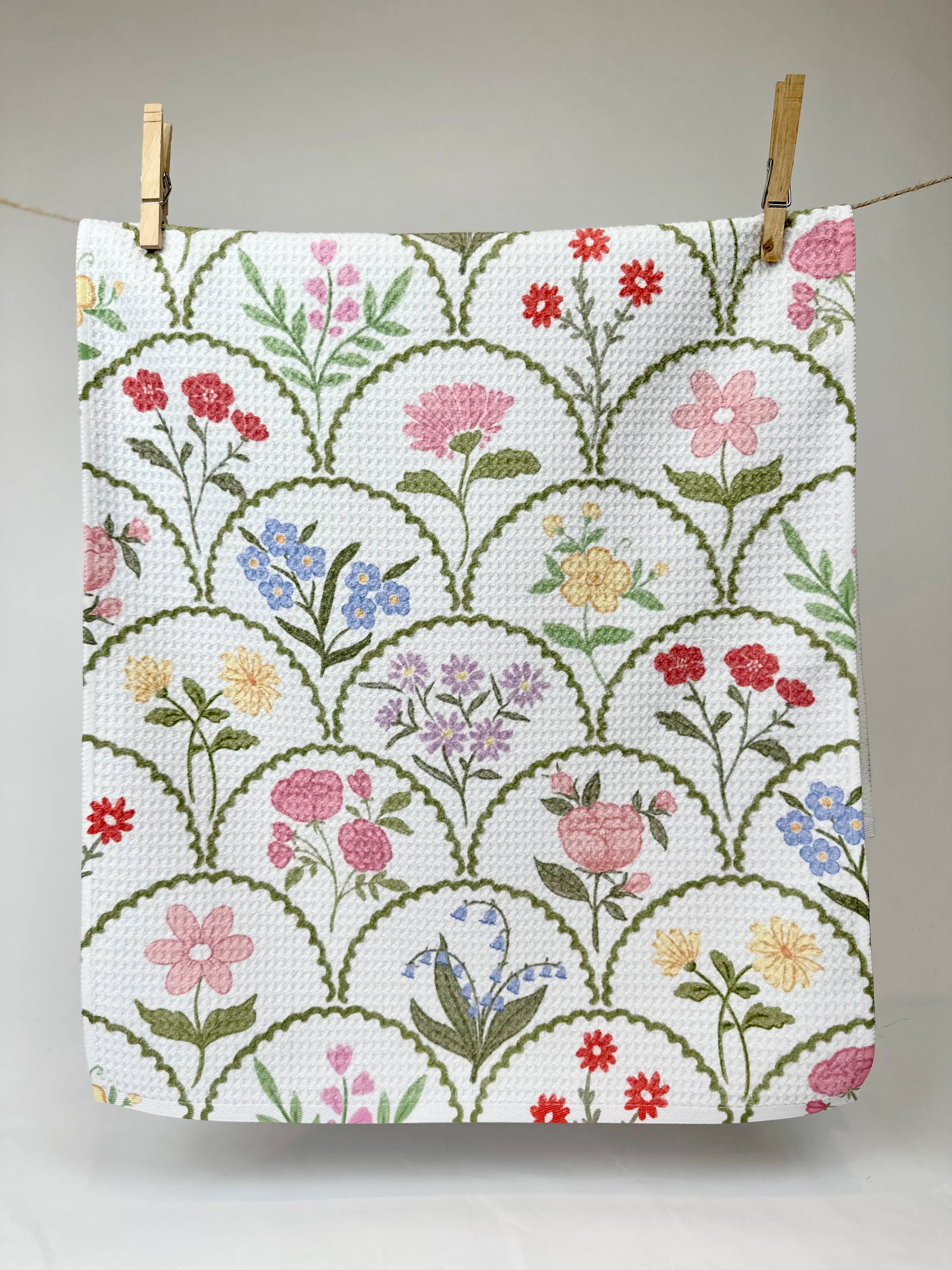 Summer Collection:  Floral Scalloped Kitchen Towel