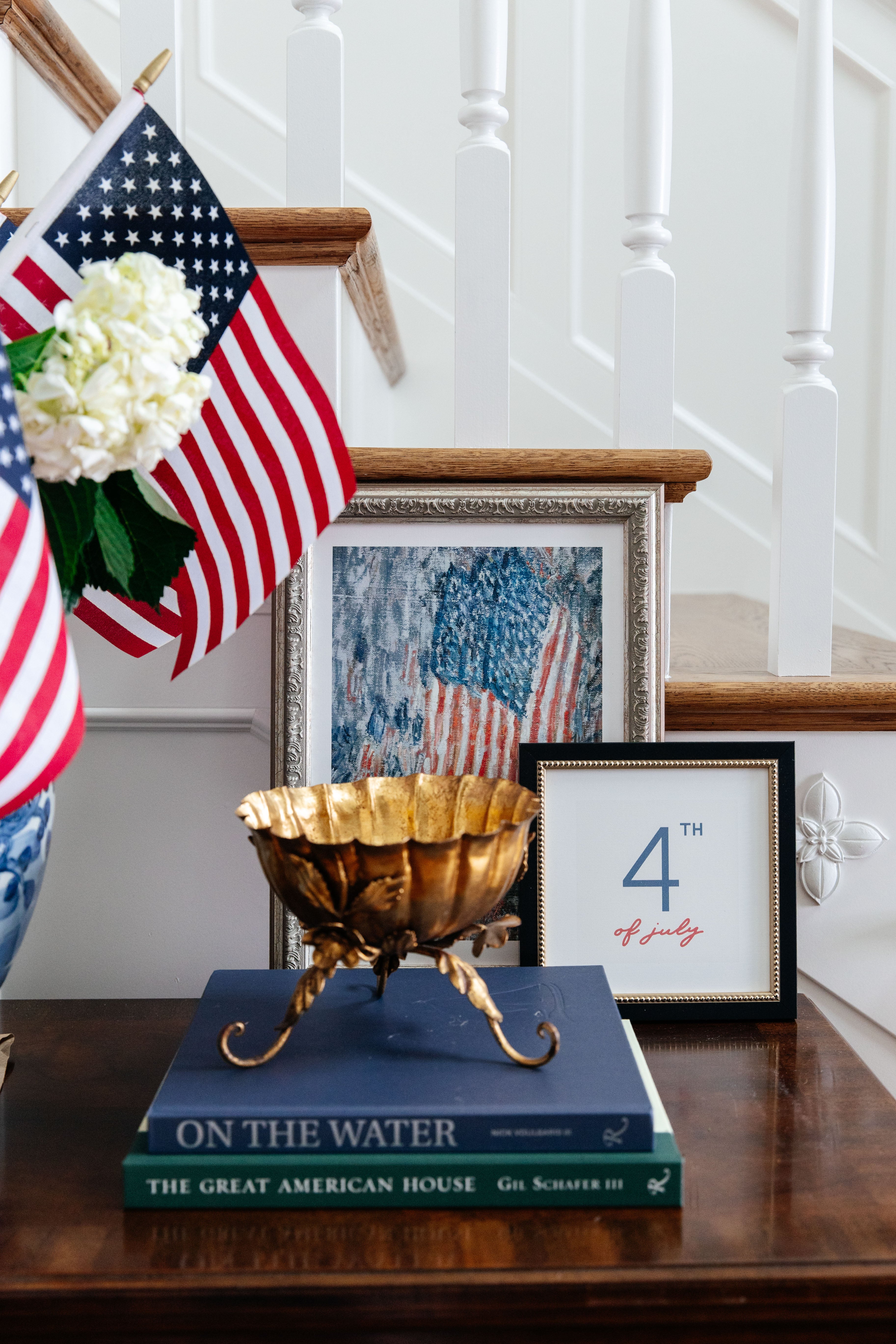 Patriotic Flag Print Framed Antique Art