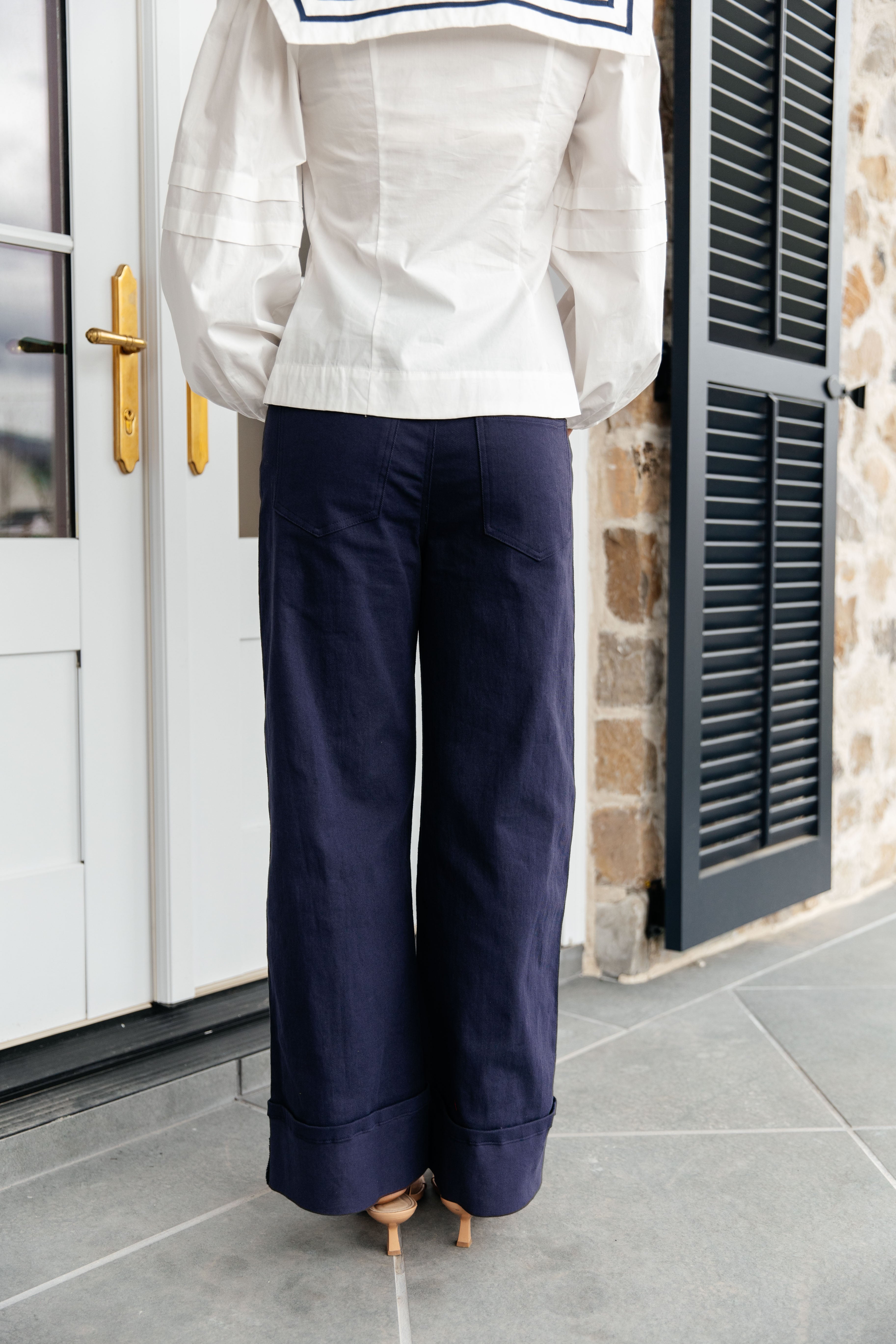 Navy Mid-Rise Ankle Pants