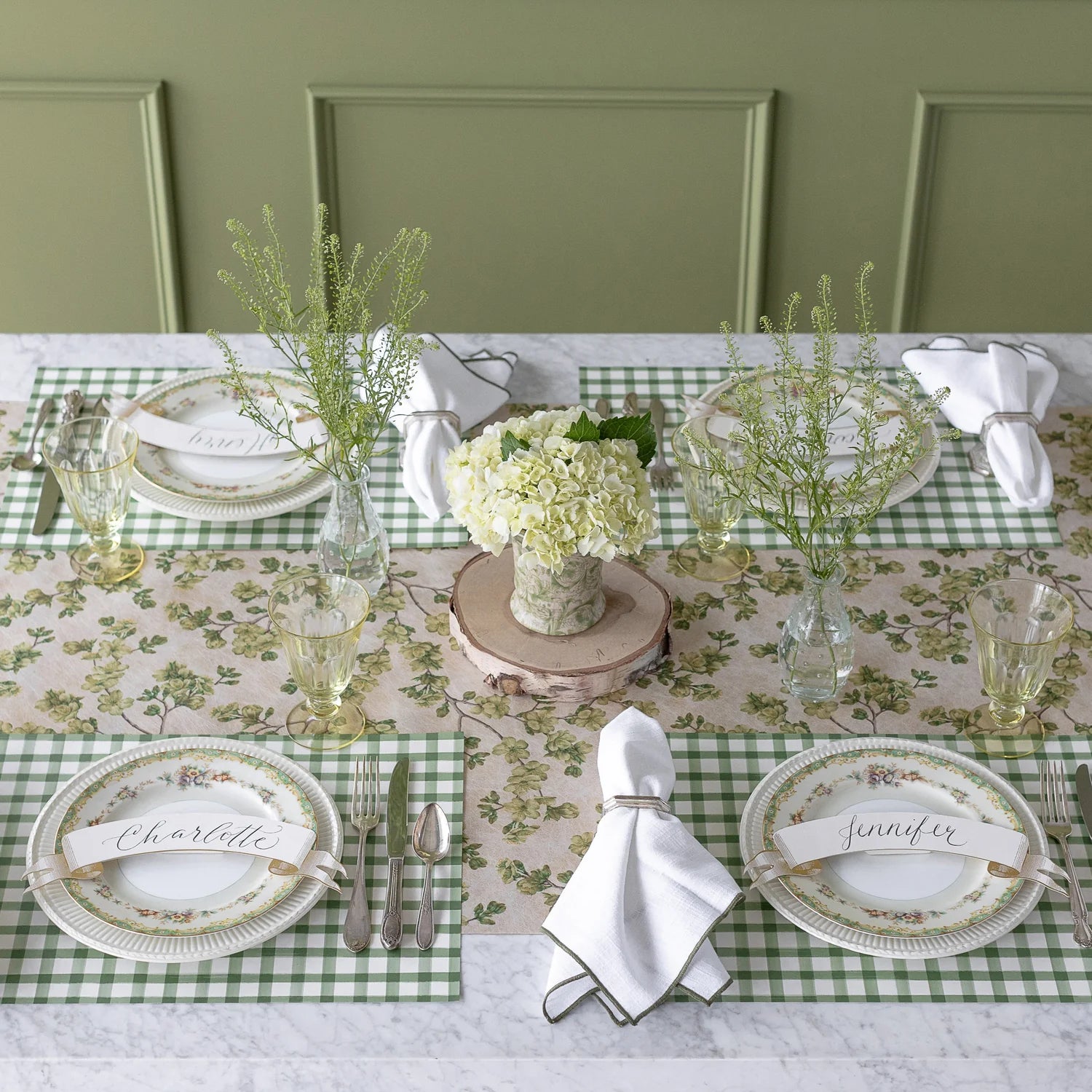 Dark Green Painted Check Placemats