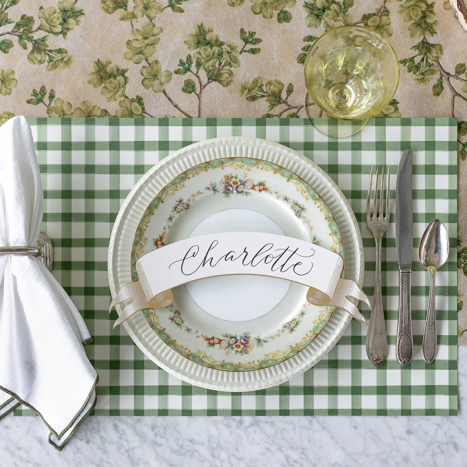 Dark Green Painted Check Placemats