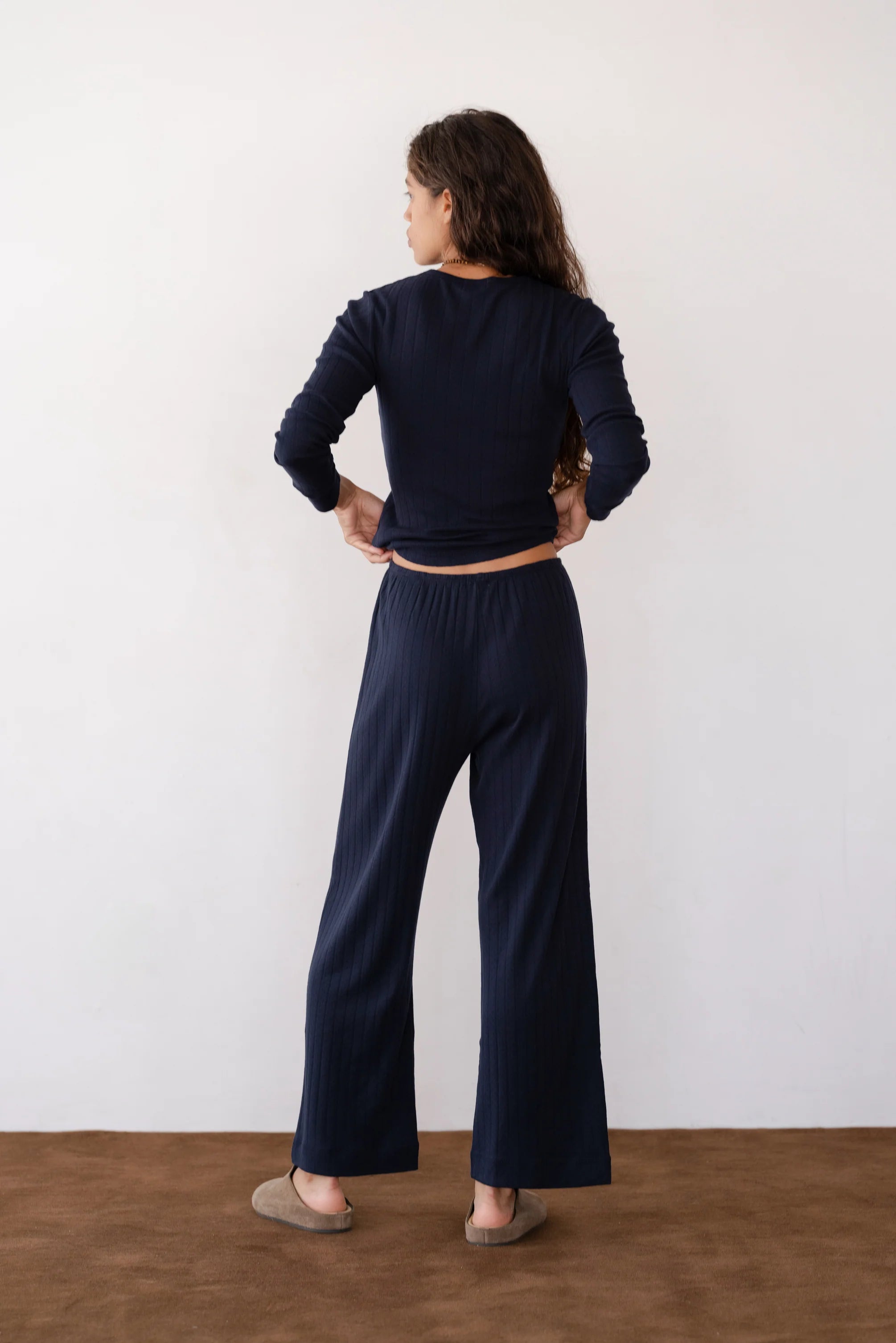 The Pointelle Simple Crop Navy Pant