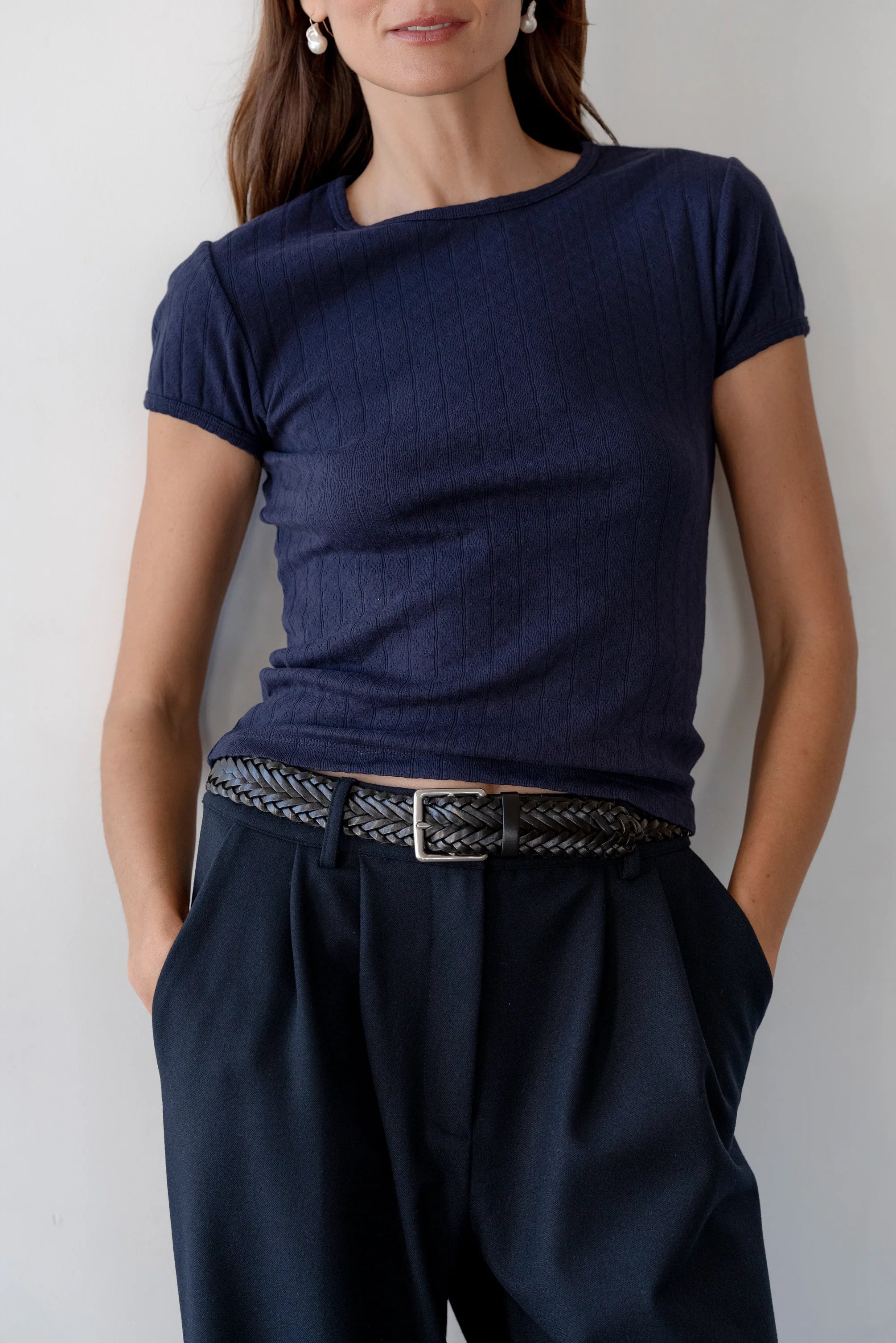 The Navy Pointelle Baby Tee
