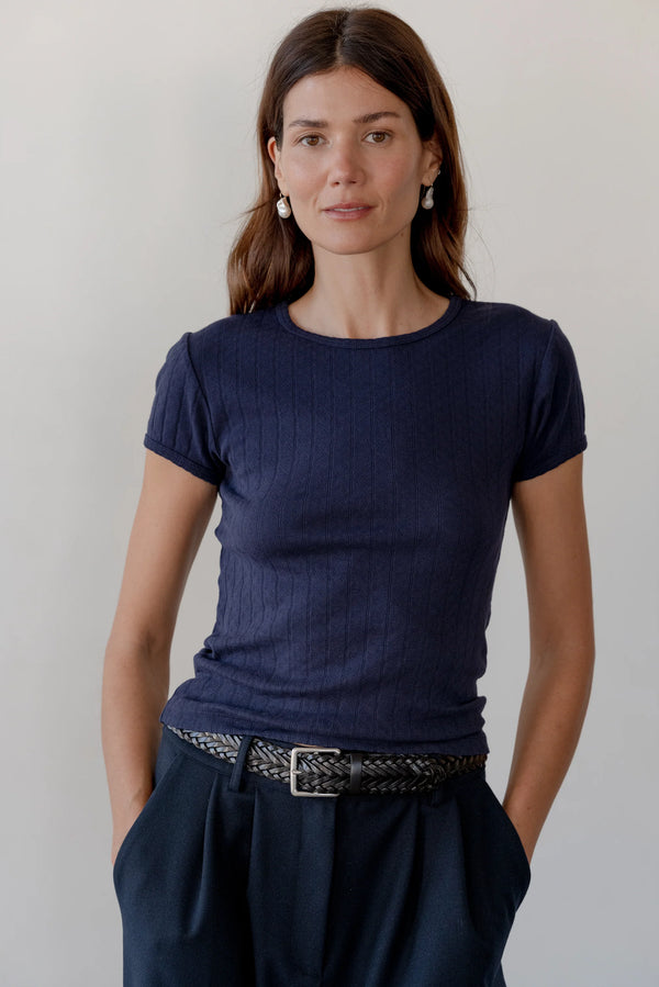 The Navy Pointelle Baby Tee
