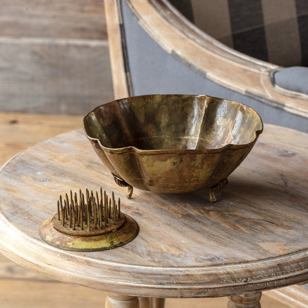 Antique Gold Bowl With Needle Point Frog