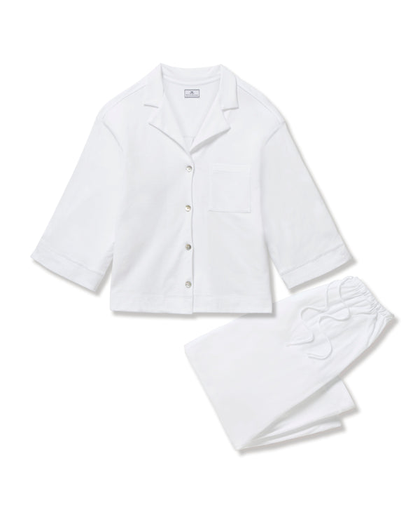 The Olivia Wide Leg Pima Pajama Set in White