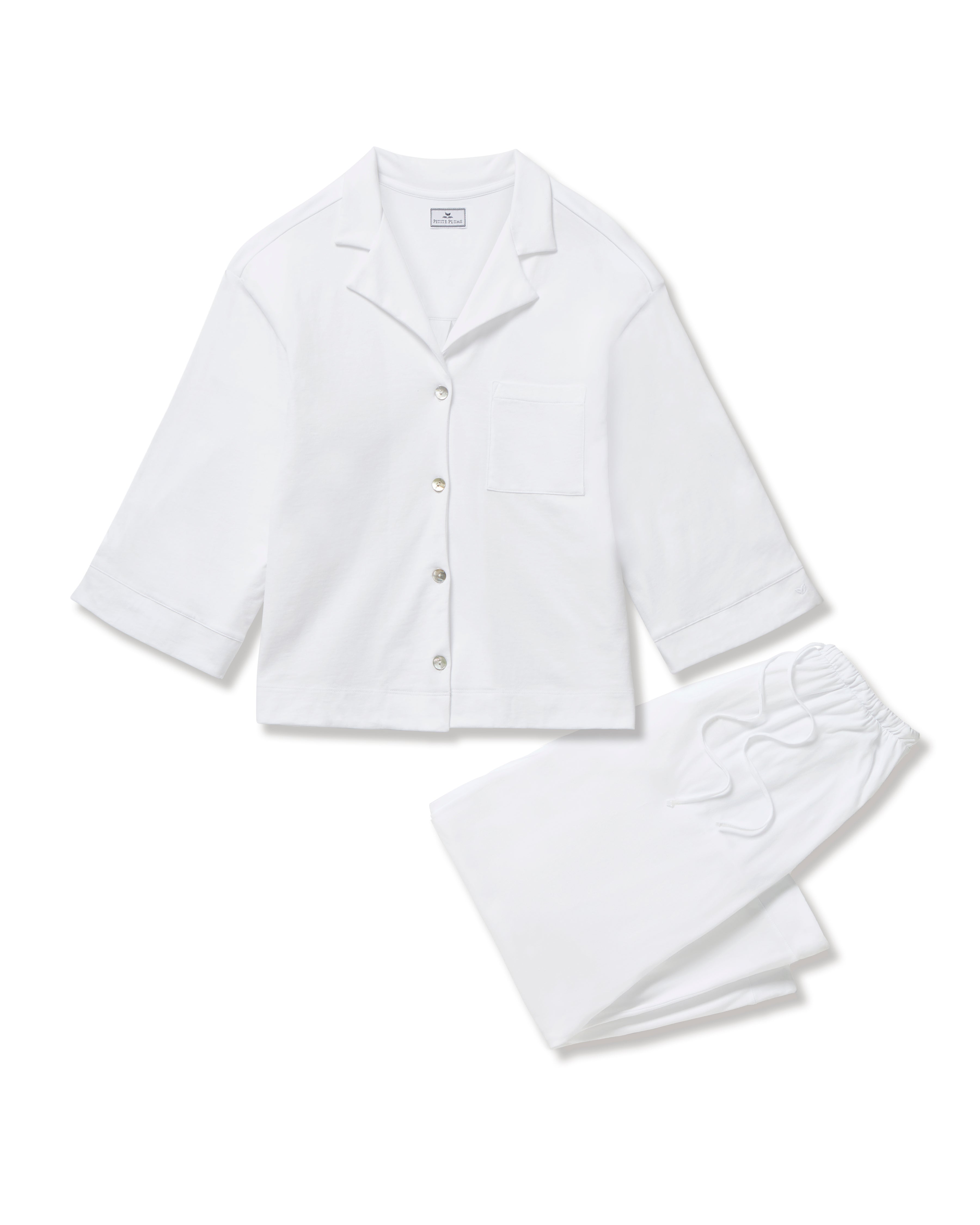 The Olivia Wide Leg Pima Pajama Set in White