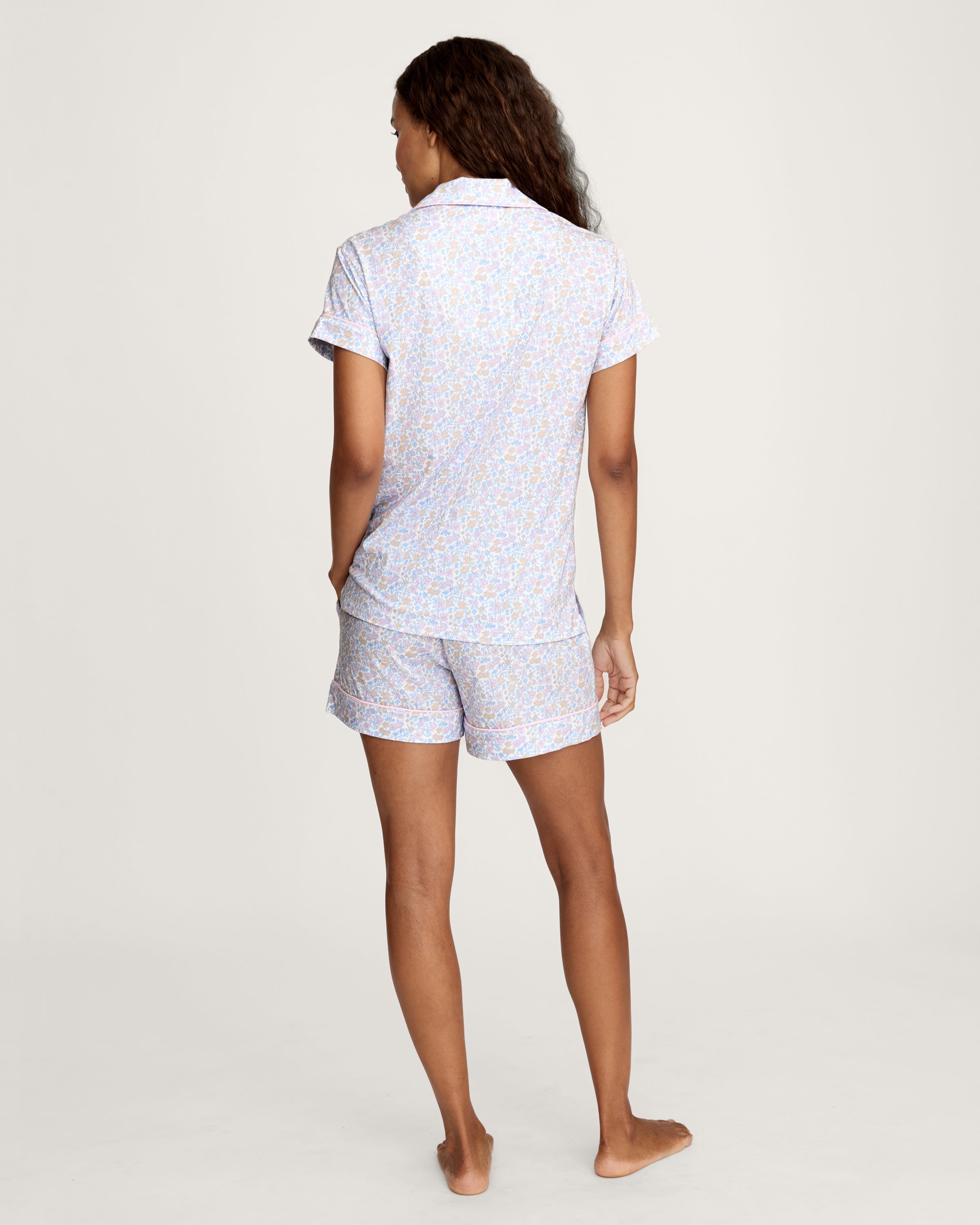 Women's Lightweight Pima Short Sleeve Short Set in Fleur Blanche