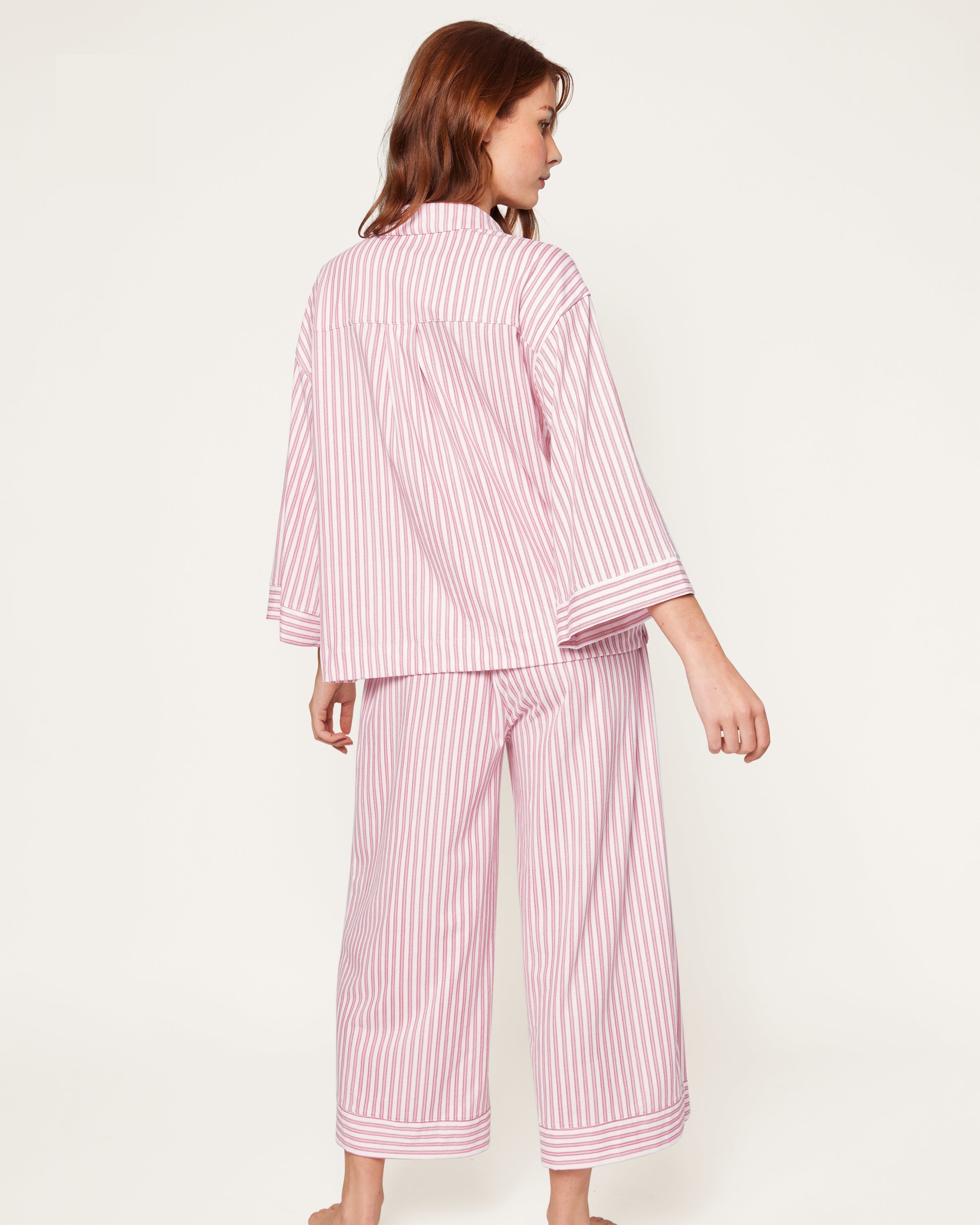The Olivia Wide Leg Pima Pajama Set in Antique Red Ticking