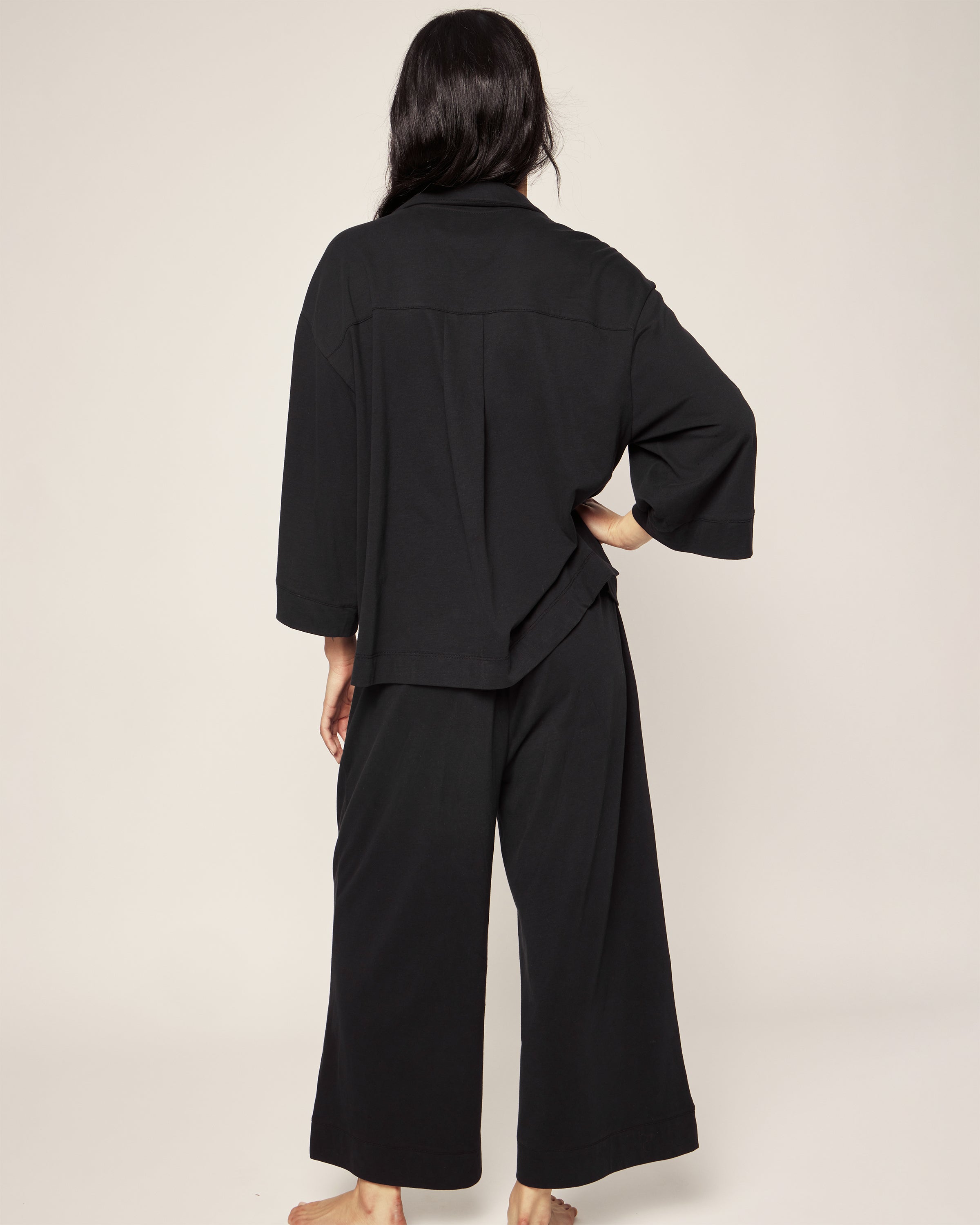 The Olivia Wide Leg Pima Pajama Set in Black