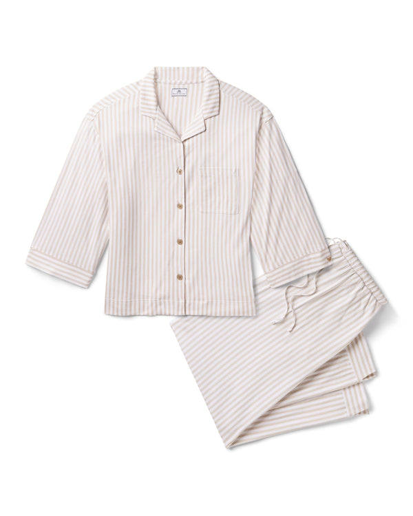 The Olivia Wide Leg Pima Pajama Set in Camel Ticking