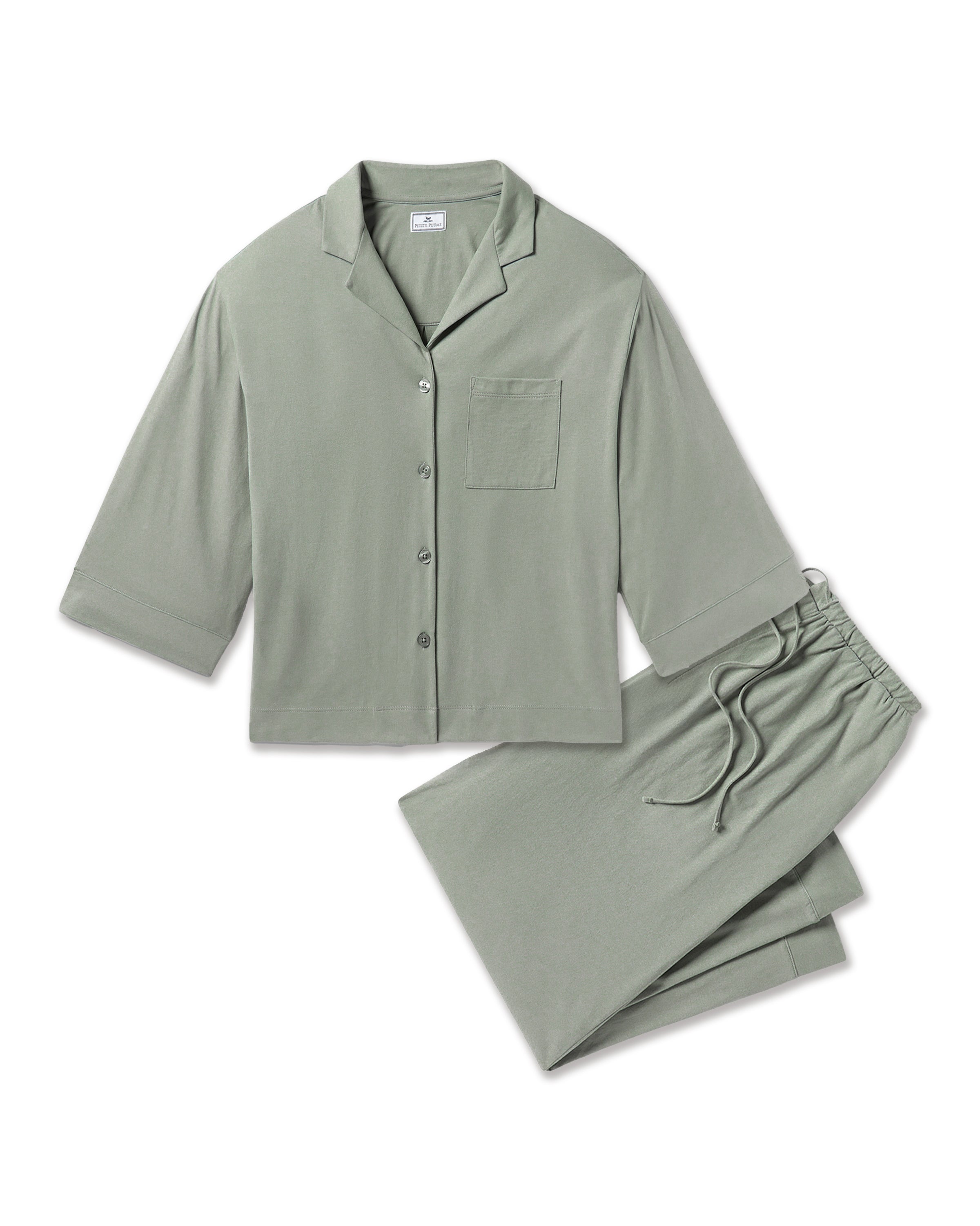 The Olivia Wide Leg Pima Pajama Set in Sage
