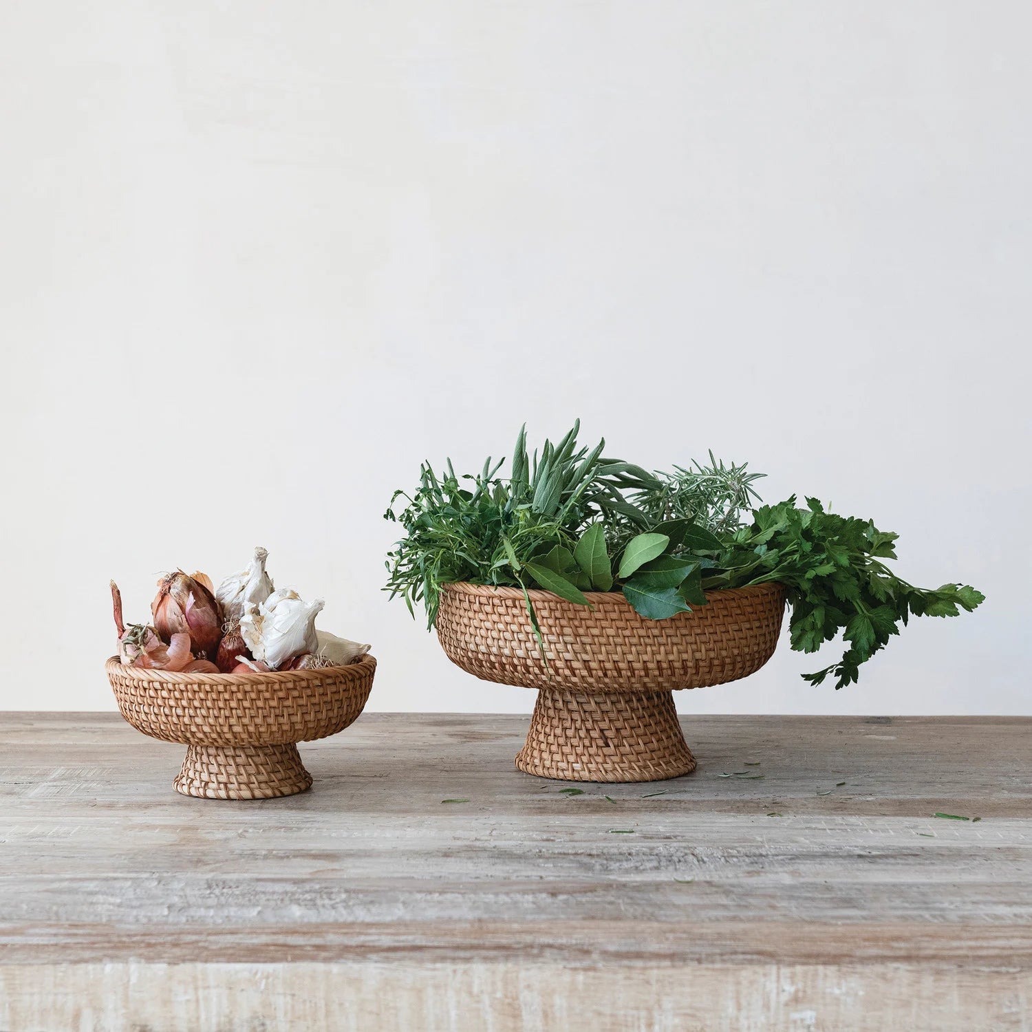 Hand-Woven Rattan Footed Bowl
