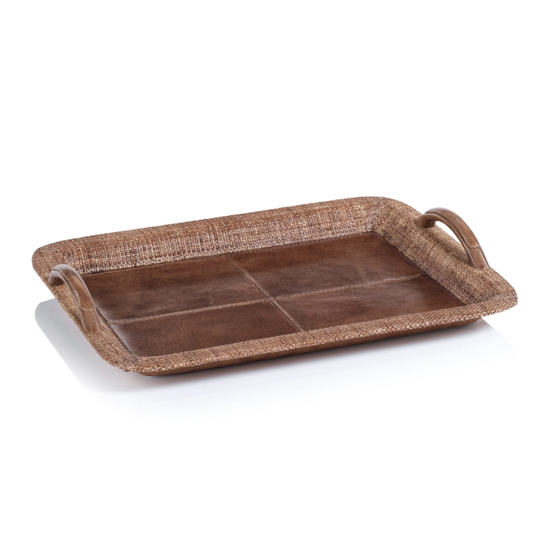 Rosso Leather & Raffia Serving Tray