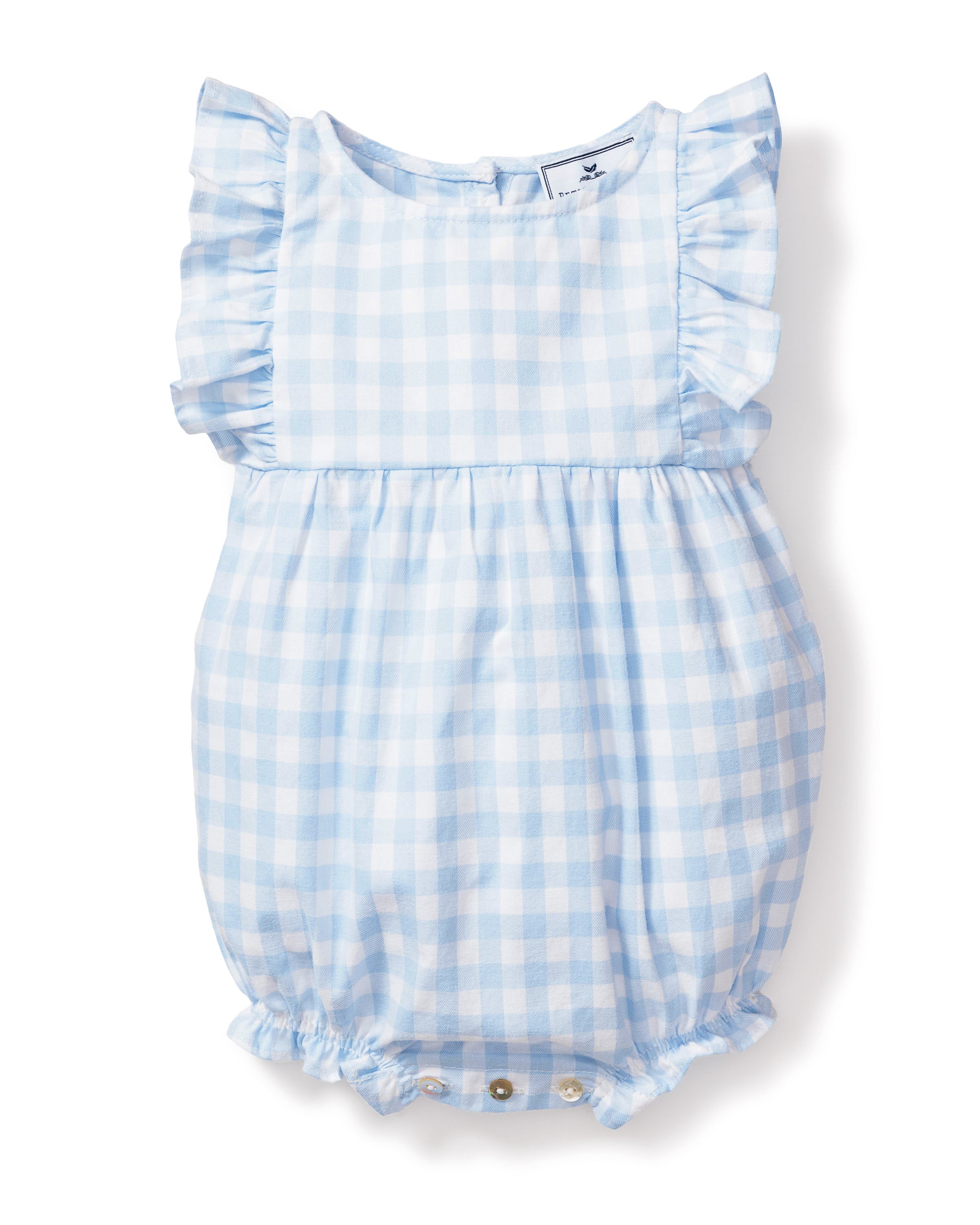 Baby's Twill Ruffled Romper in Light Blue Gingham