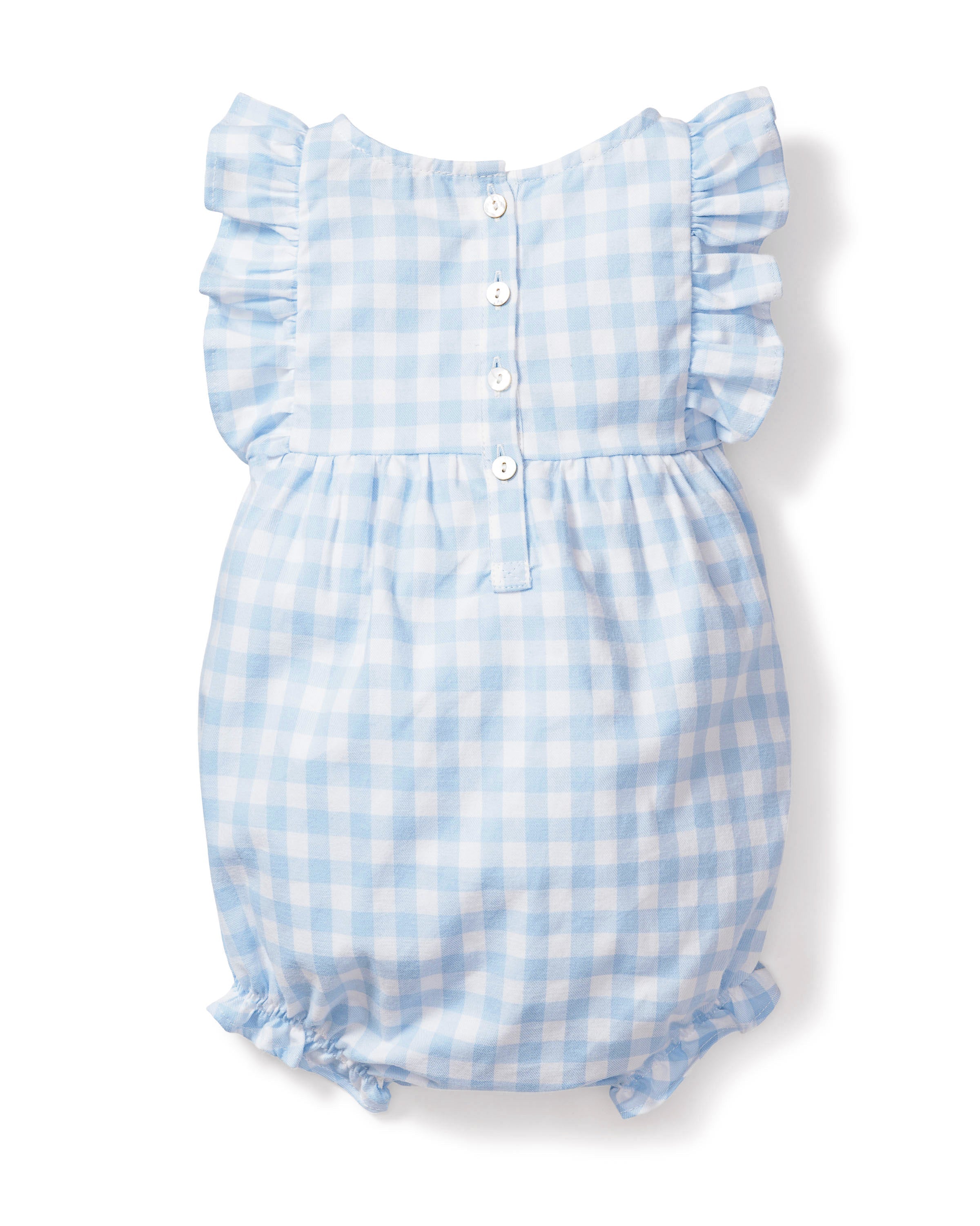 Baby's Twill Ruffled Romper in Light Blue Gingham