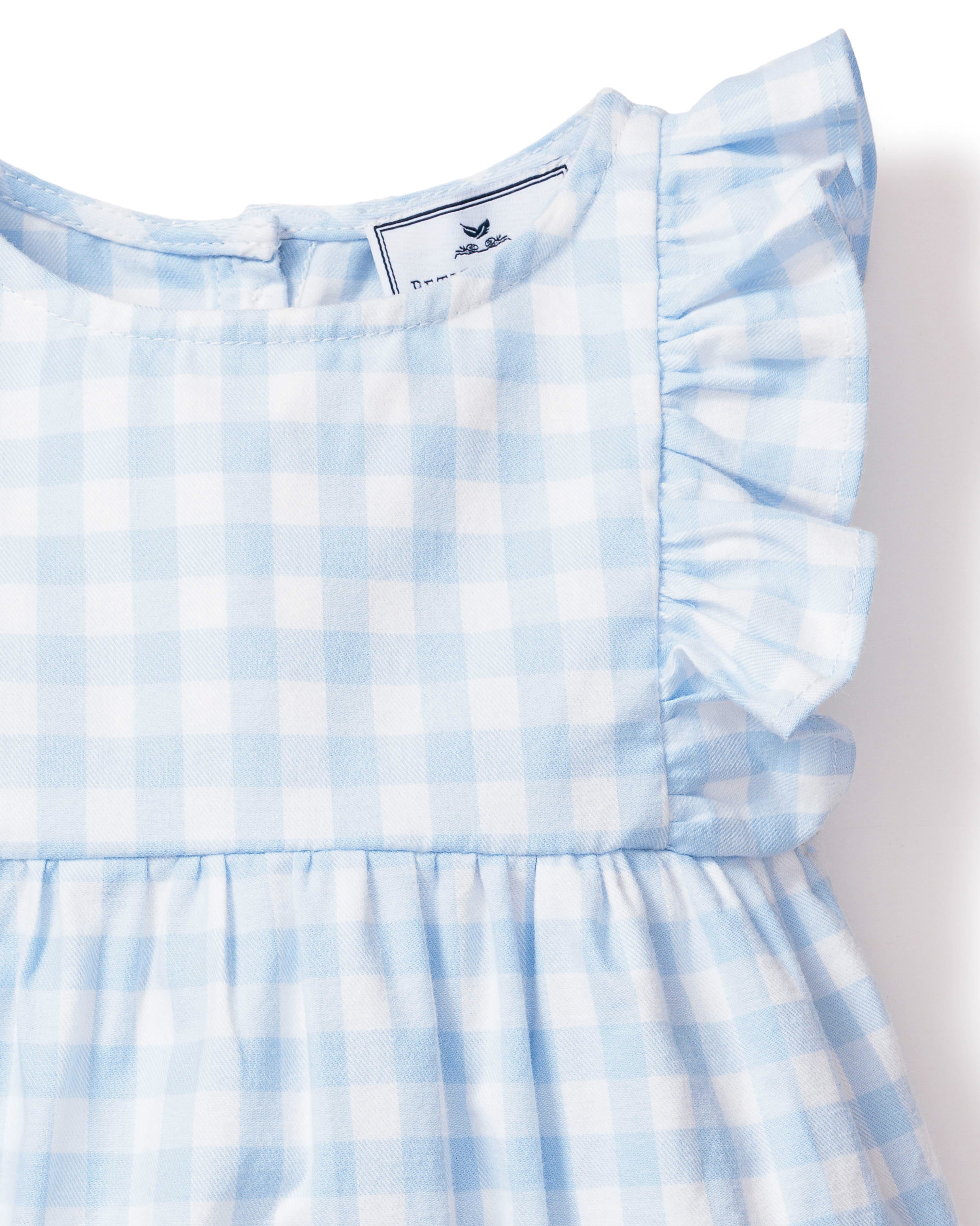 Baby's Twill Ruffled Romper in Light Blue Gingham