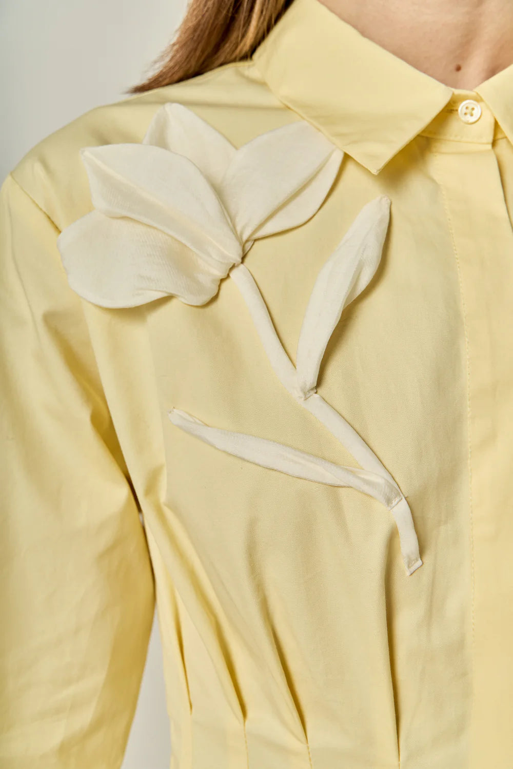 Appliqued Butter Yellow Shirt Dress