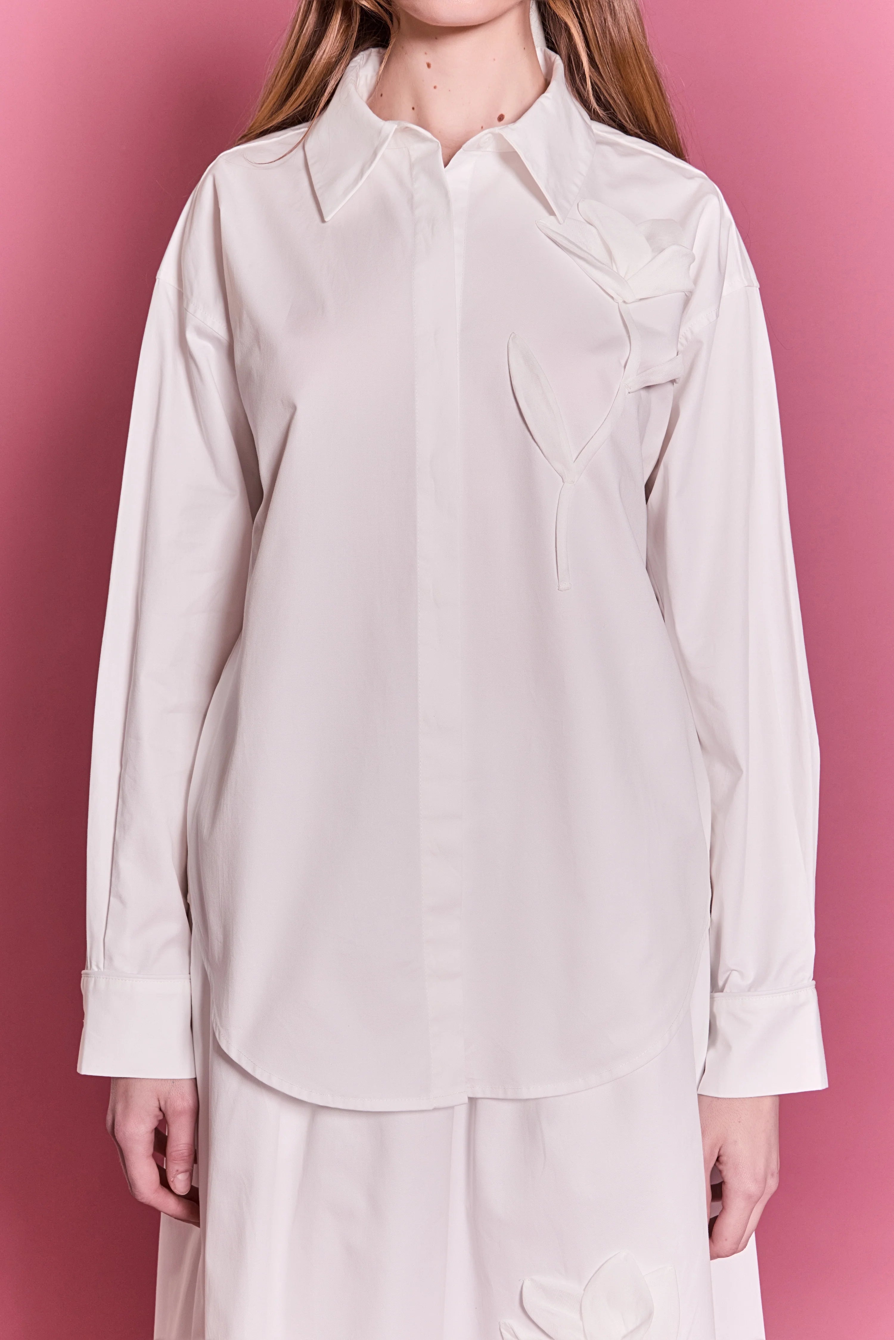 Floral Applique White Collared Shirt